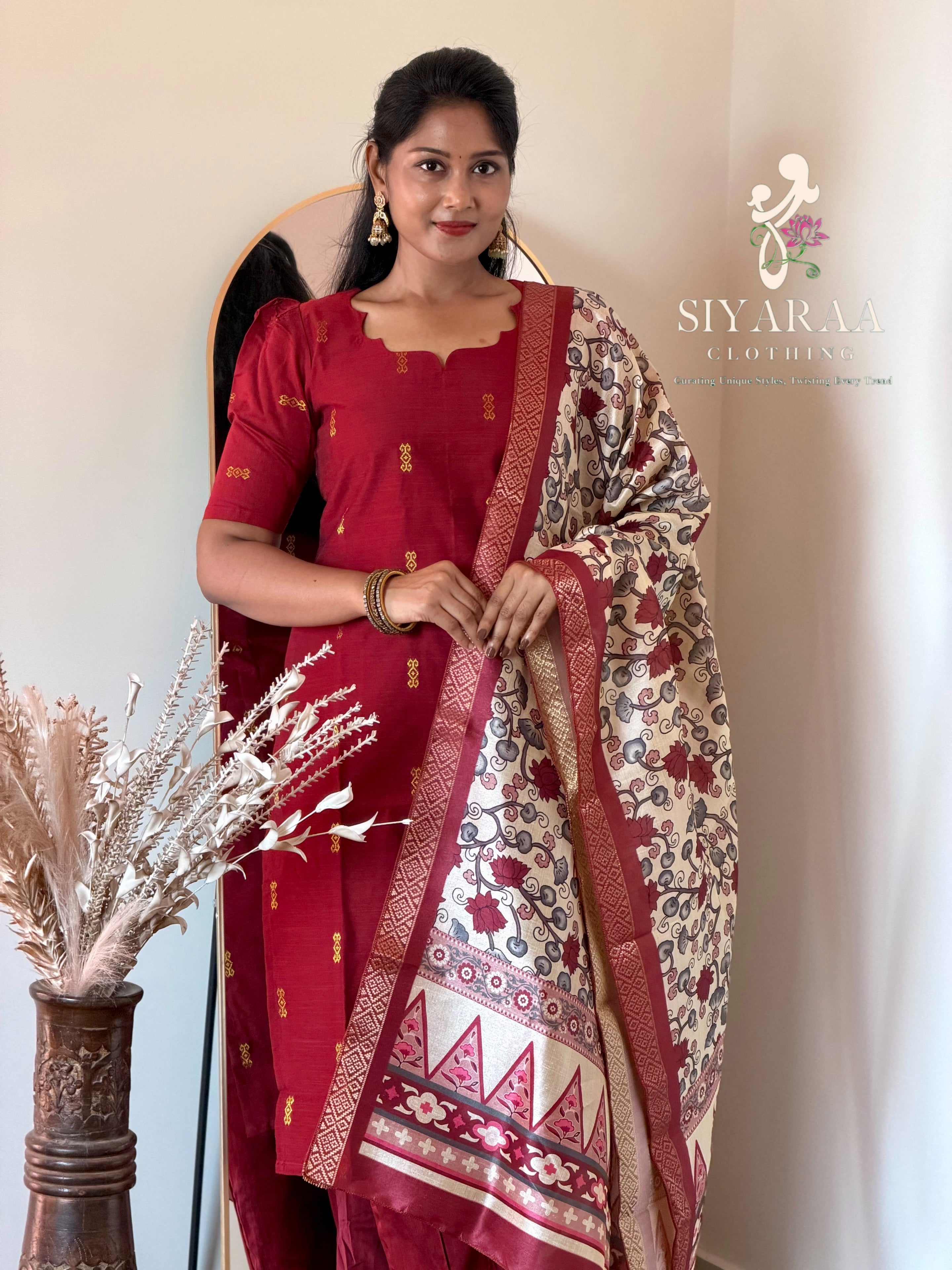 SIYA129 Maroon| Charvi raw silk kurta set (3 Piece)