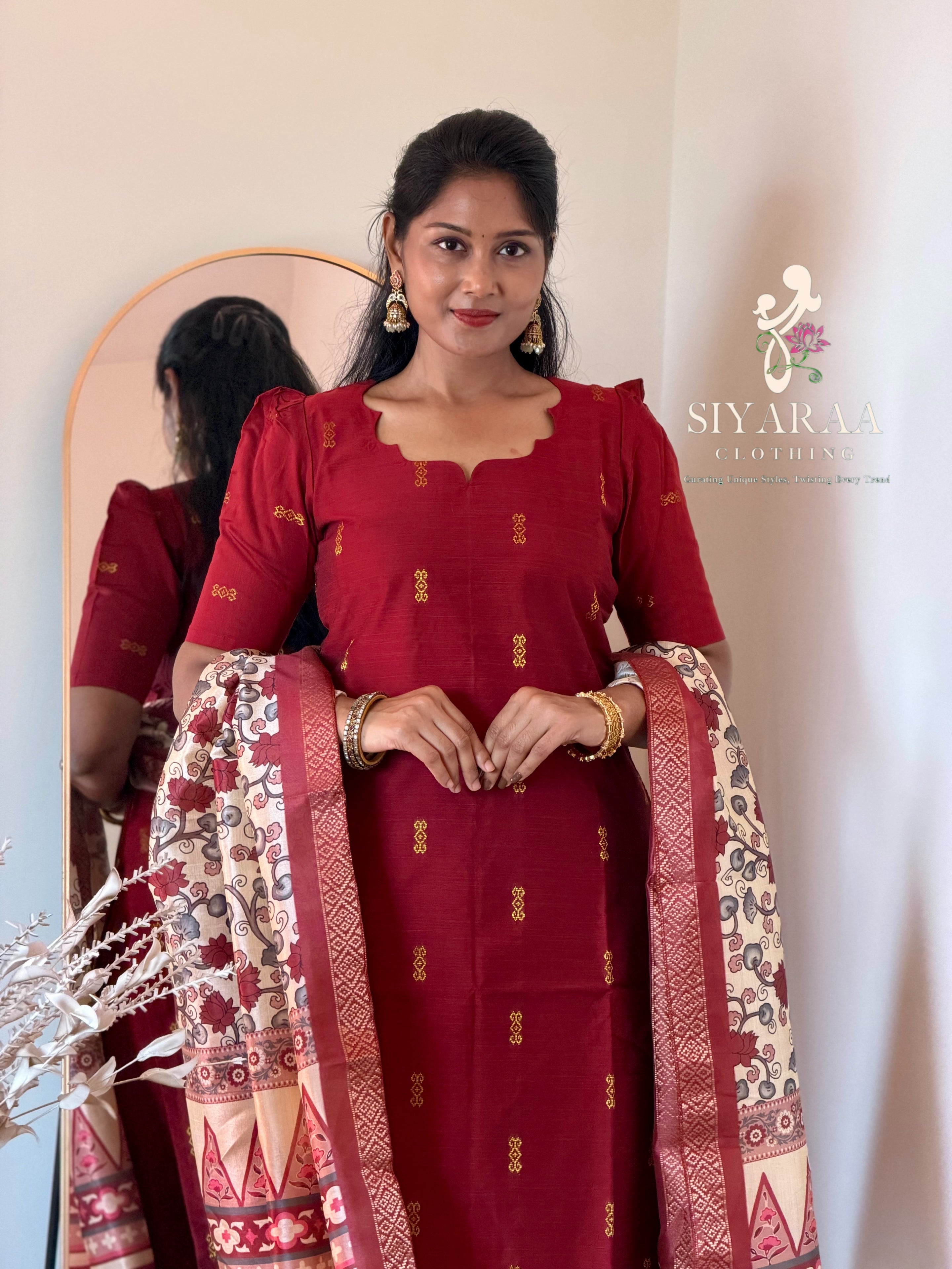 SIYA129 Maroon| Charvi raw silk kurta set (3 Piece)