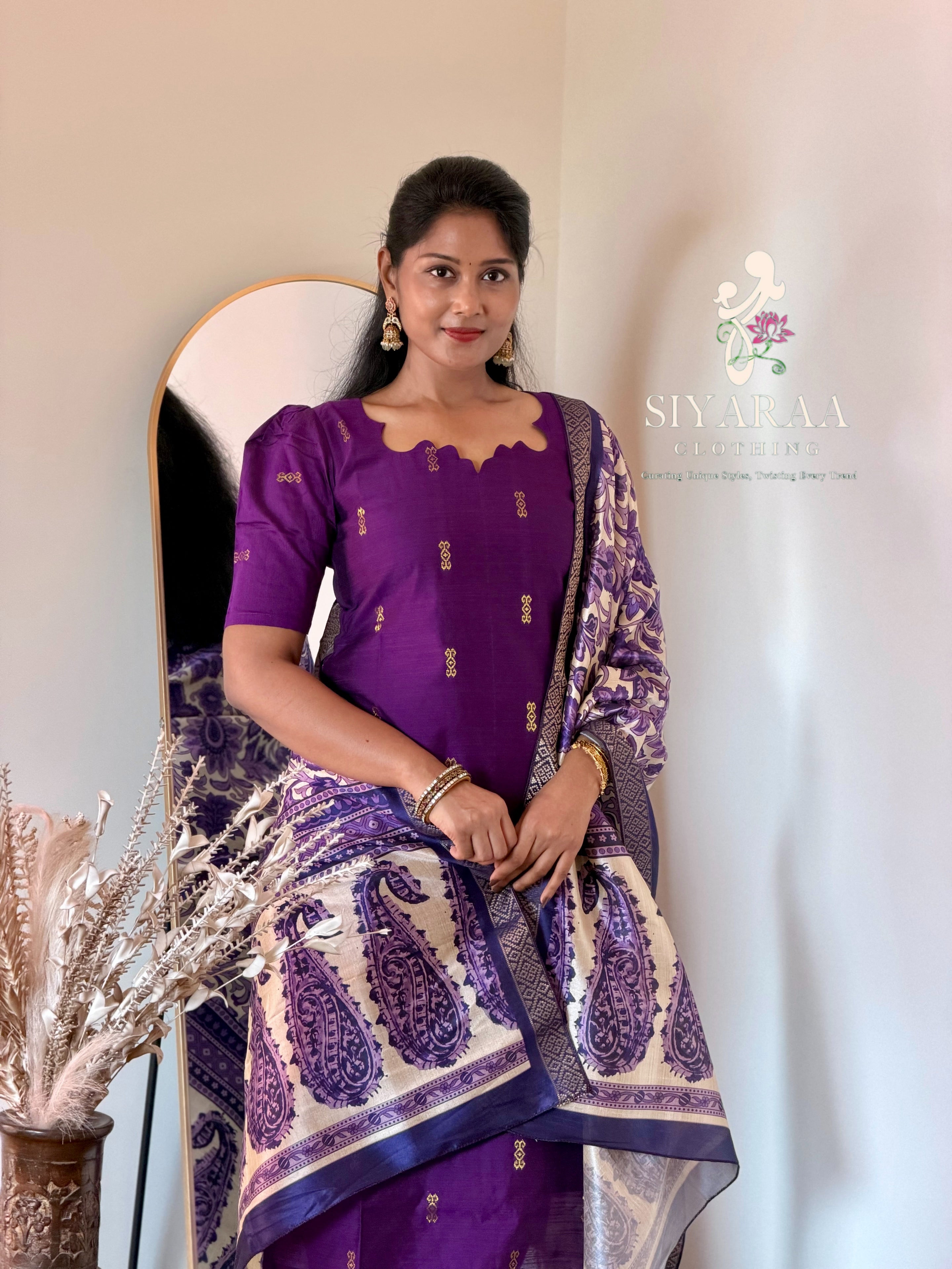 SIYA129 Violet| Charvi raw silk kurta set (3 Piece)