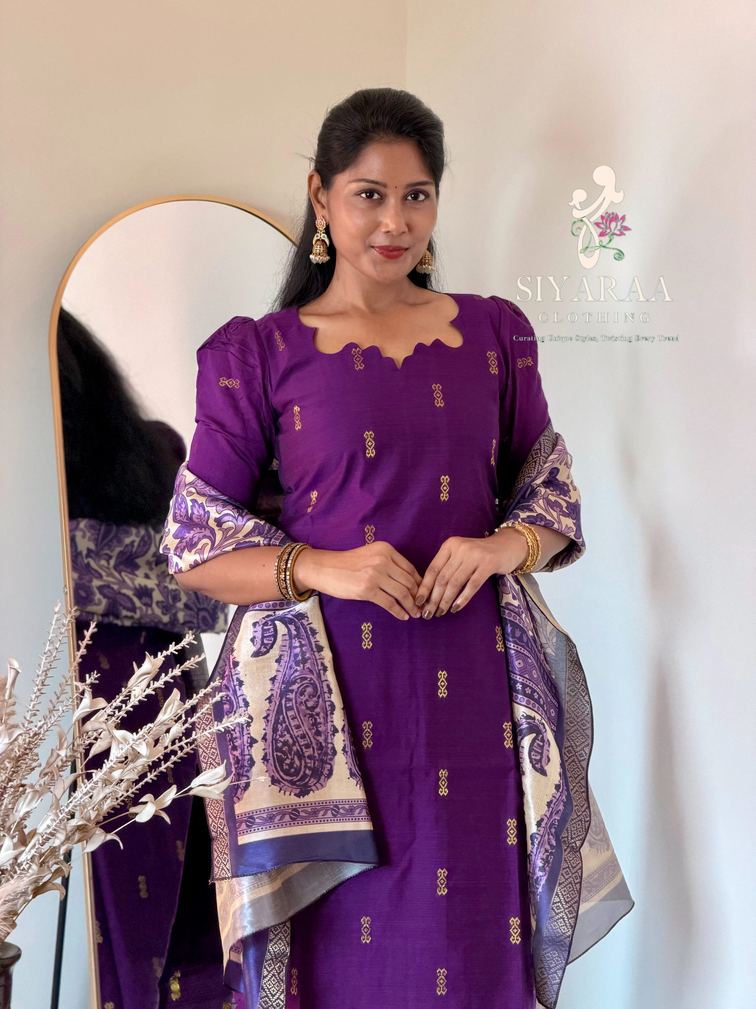 SIYA129 Violet| Charvi raw silk kurta set (3 Piece)