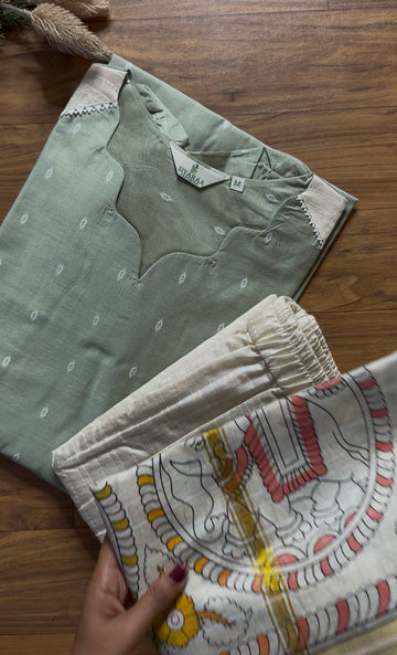 SIYA151 Mint Green | Aelira Butter Silk Kurta Set (3-Piece)