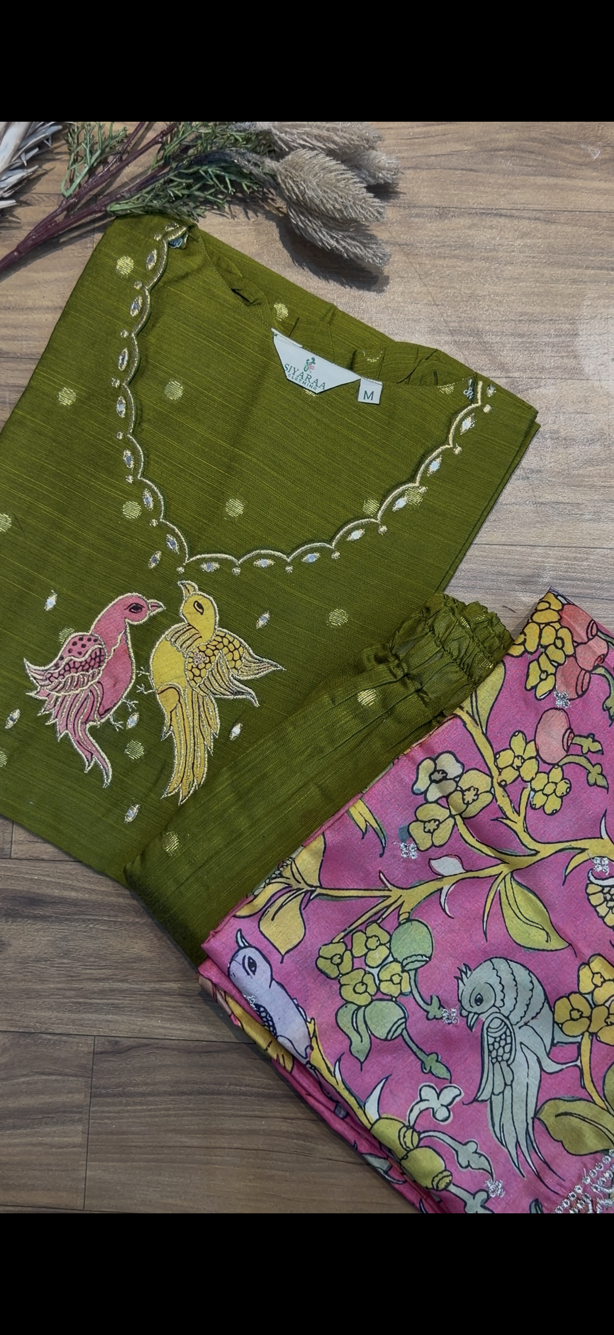 SIYA152 Green | Priyanki Raw Silk Kurta Set with aplique embroidery(3-Piece)