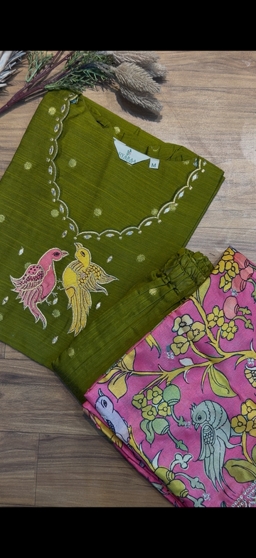 SIYA152 Green | Priyanki Raw Silk Kurta Set with aplique embroidery(3-Piece)