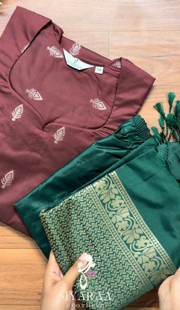 SIYA157 Brown | Sonakshi Soft Silk Kurta Set(3-Piece)