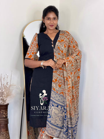 SIYA133 Black| Ruhani Screenprinted Kalamkari cotton Kurta set (3-Piece)