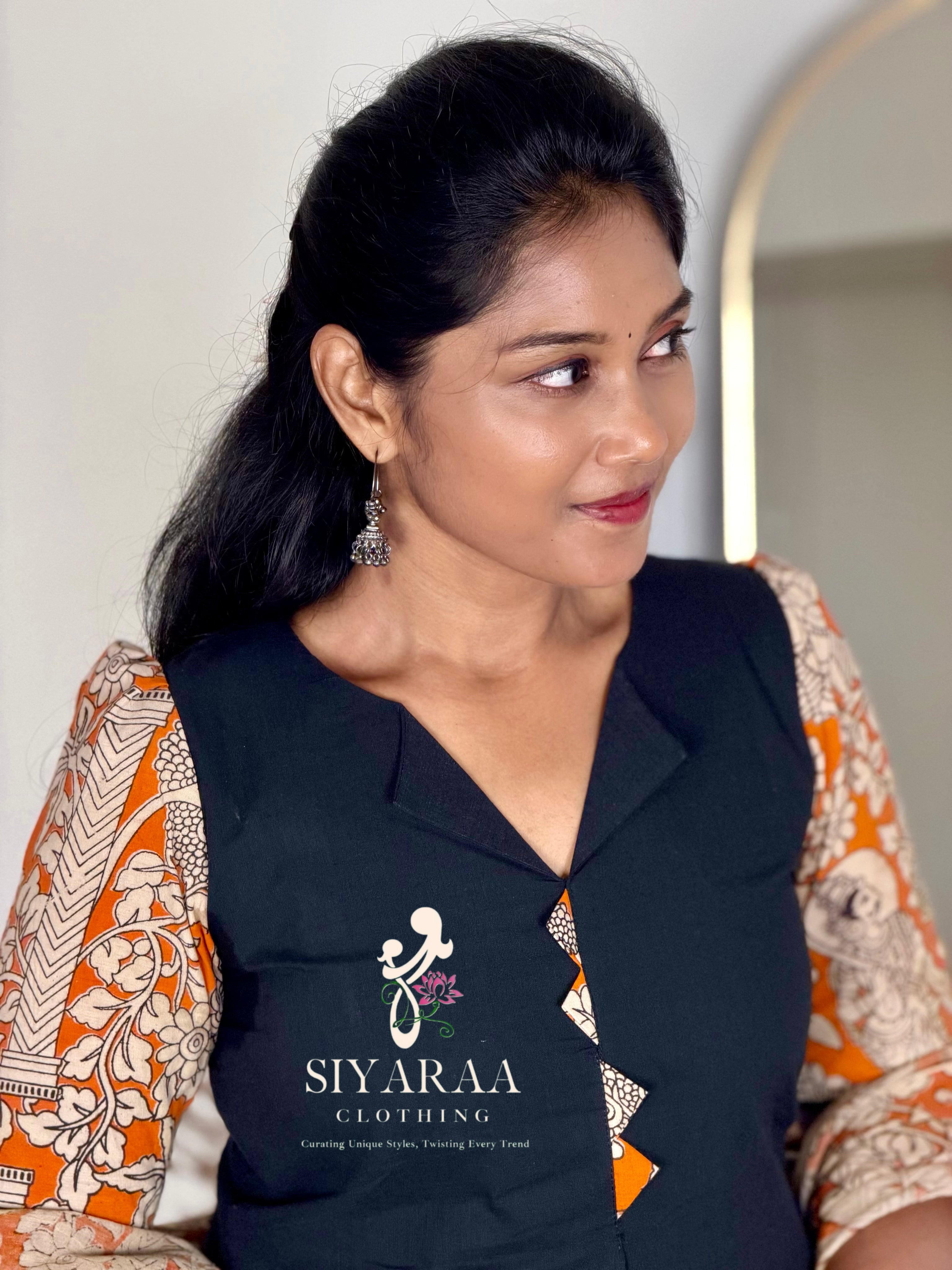 SIYA133 Black| Ruhani Screenprinted Kalamkari cotton Kurta set (3-Piece)