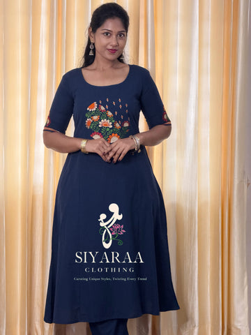 SIYA137 Navy Blue| Zivara A-line Cotton Co-Ord Set (Top and Pant)