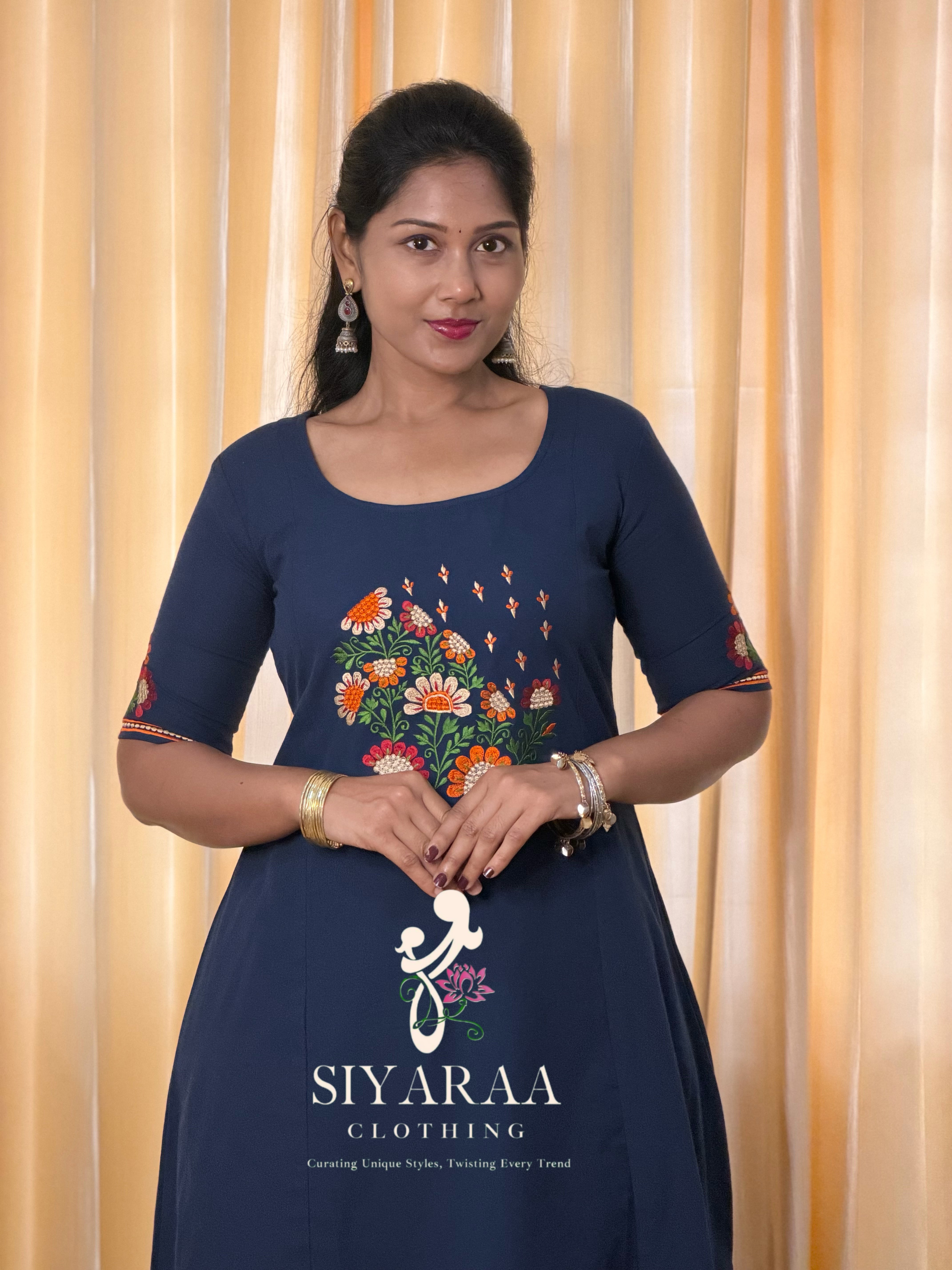 SIYA137 Navy Blue| Zivara A-line Cotton Co-Ord Set (Top and Pant)