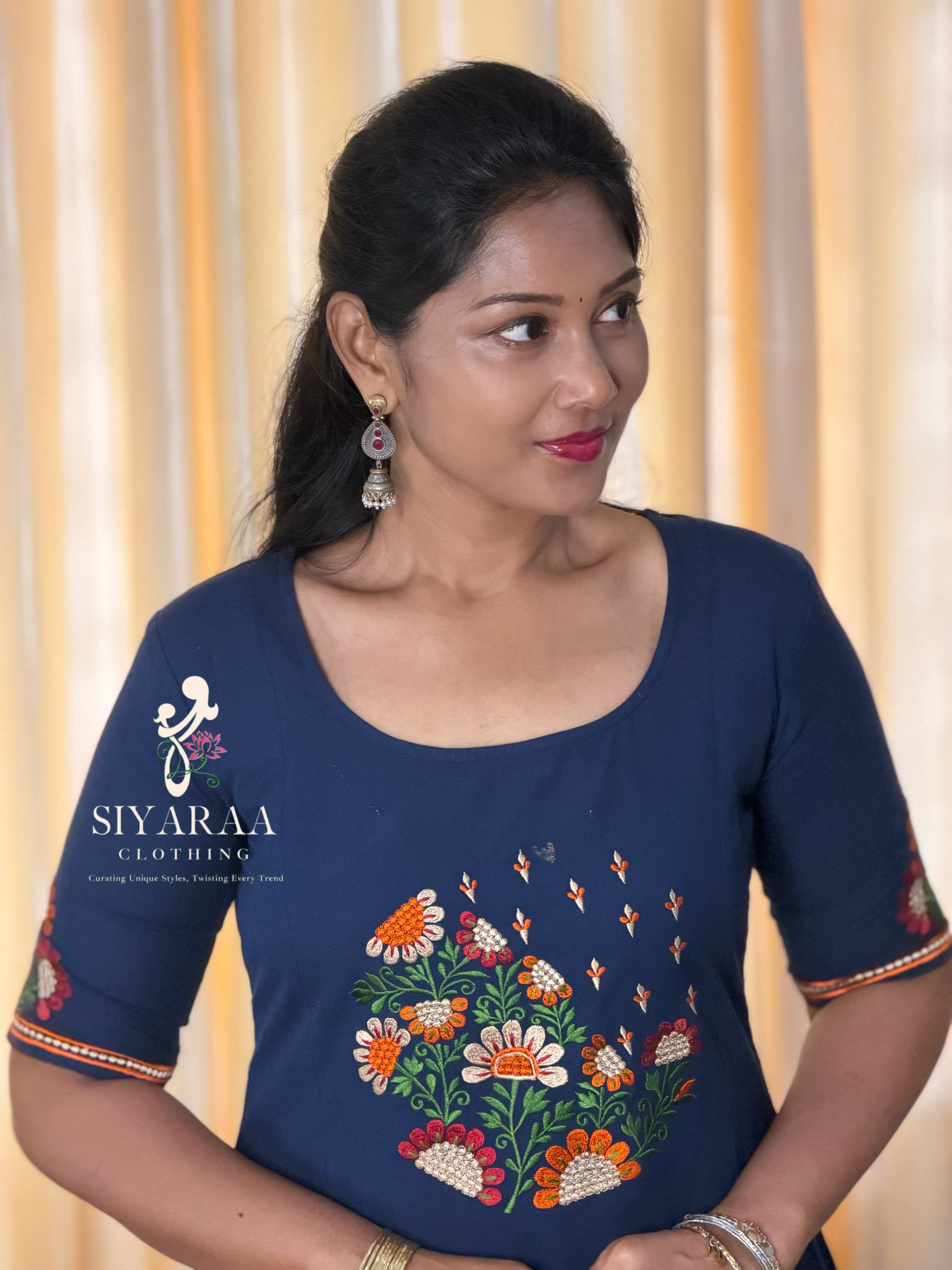 SIYA137 Navy Blue| Zivara A-line Cotton Co-Ord Set (Top and Pant)