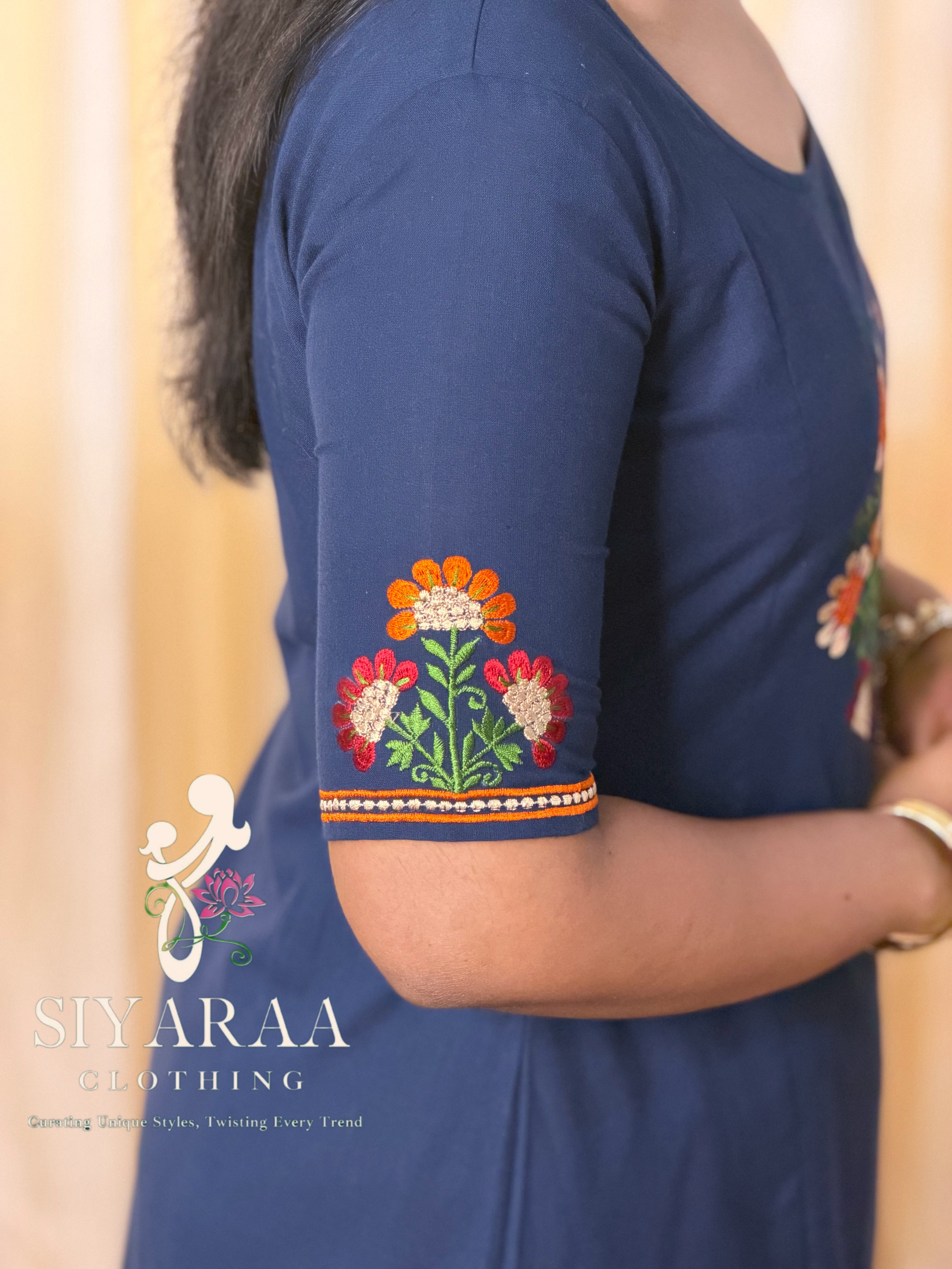 SIYA137 Navy Blue| Zivara A-line Cotton Co-Ord Set (Top and Pant)