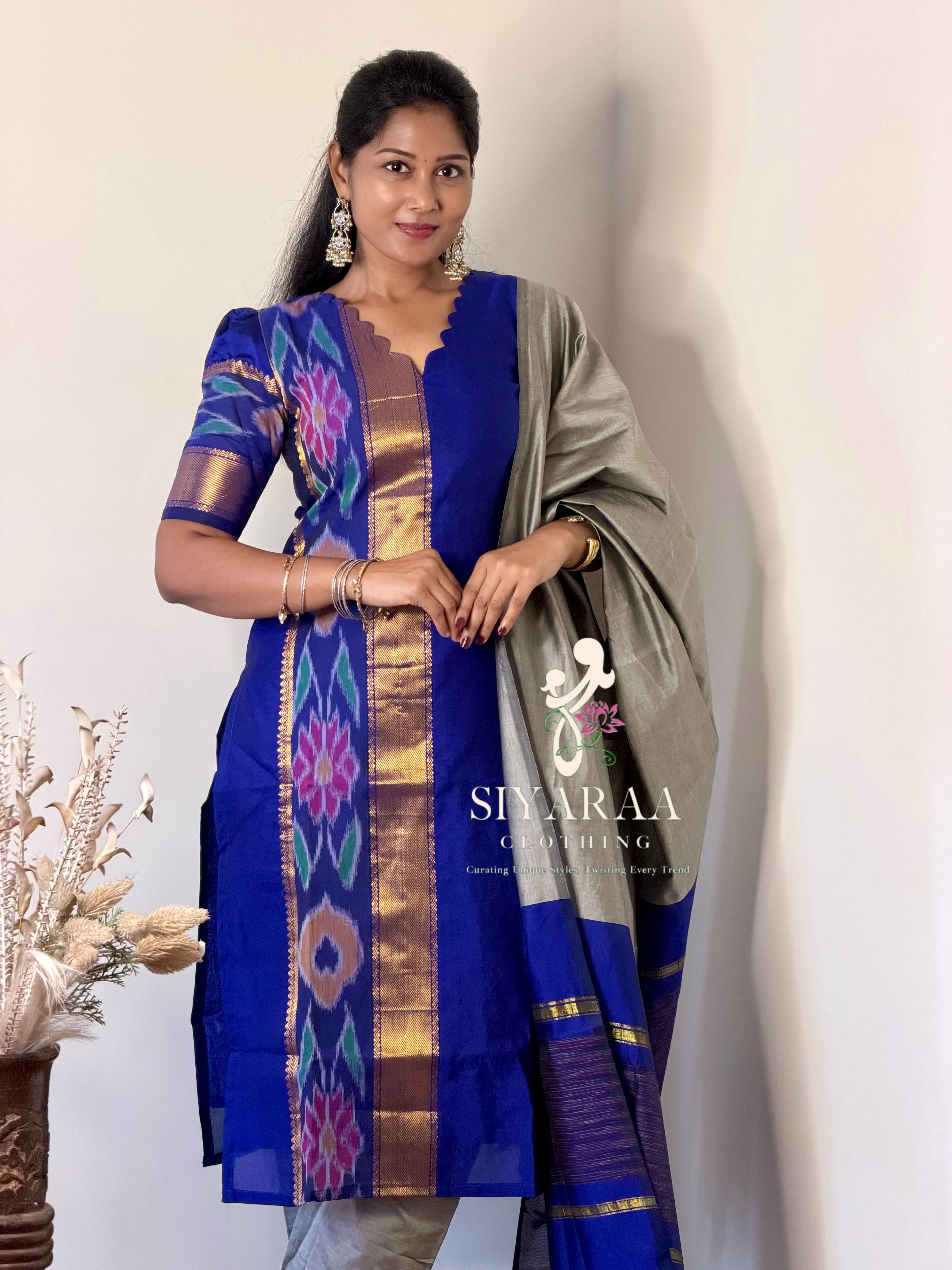 SIYA136 Royal Blue| Varnika Pochampally Seiko Silk Kurta Set (3-Piece)