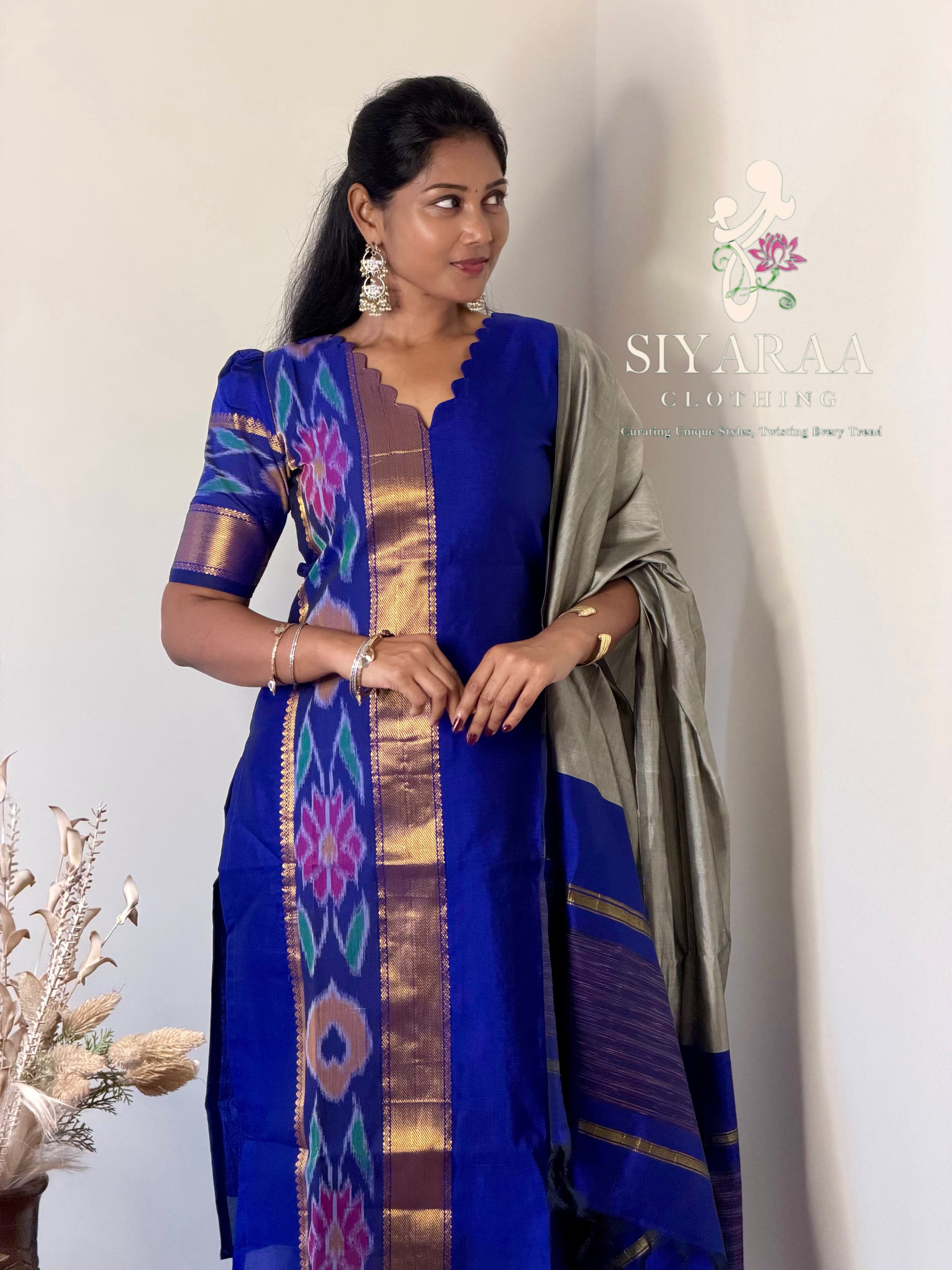 SIYA136 Royal Blue| Varnika Pochampally Seiko Silk Kurta Set (3-Piece)