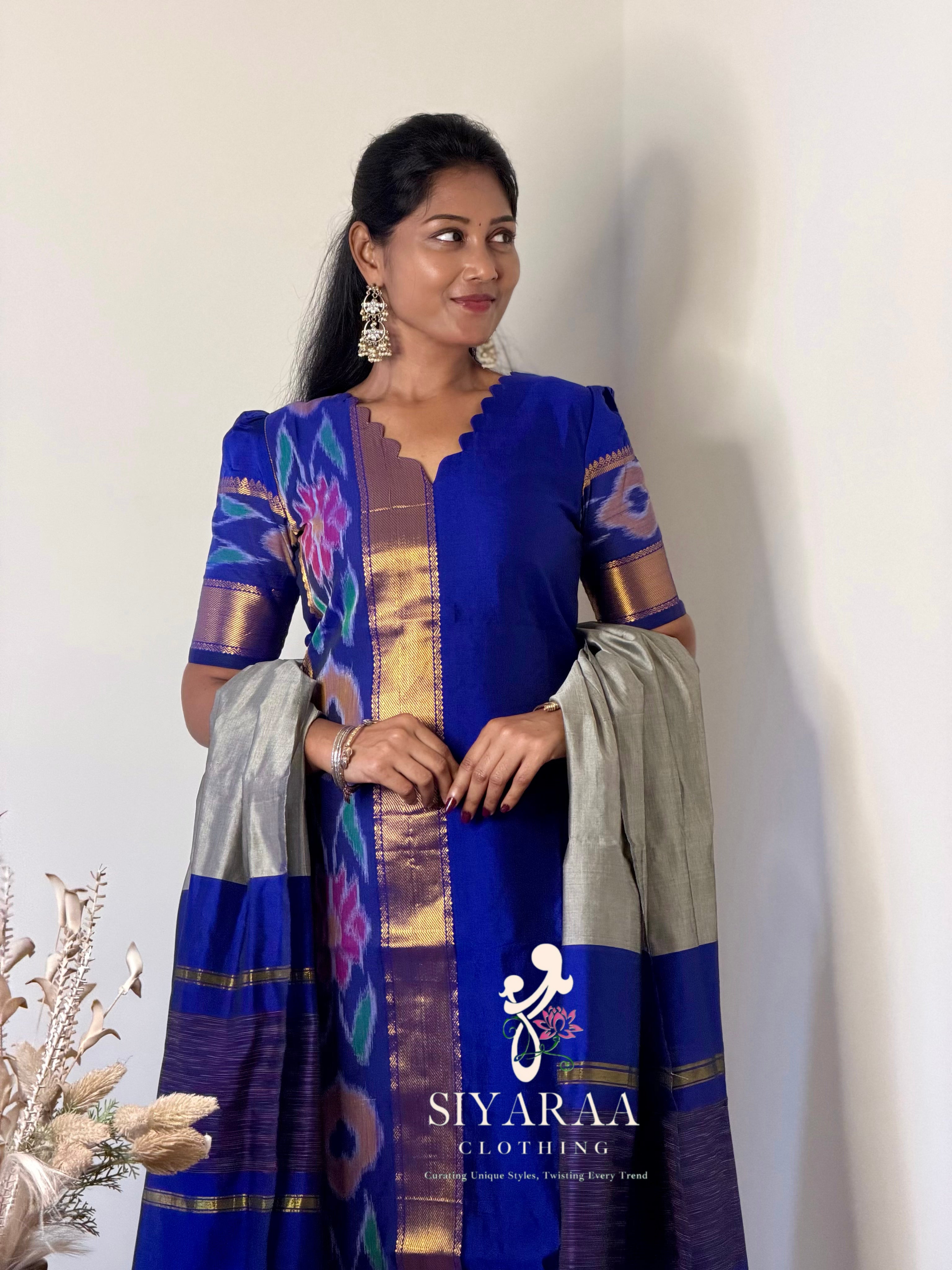 SIYA136 Royal Blue| Varnika Pochampally Seiko Silk Kurta Set (3-Piece)
