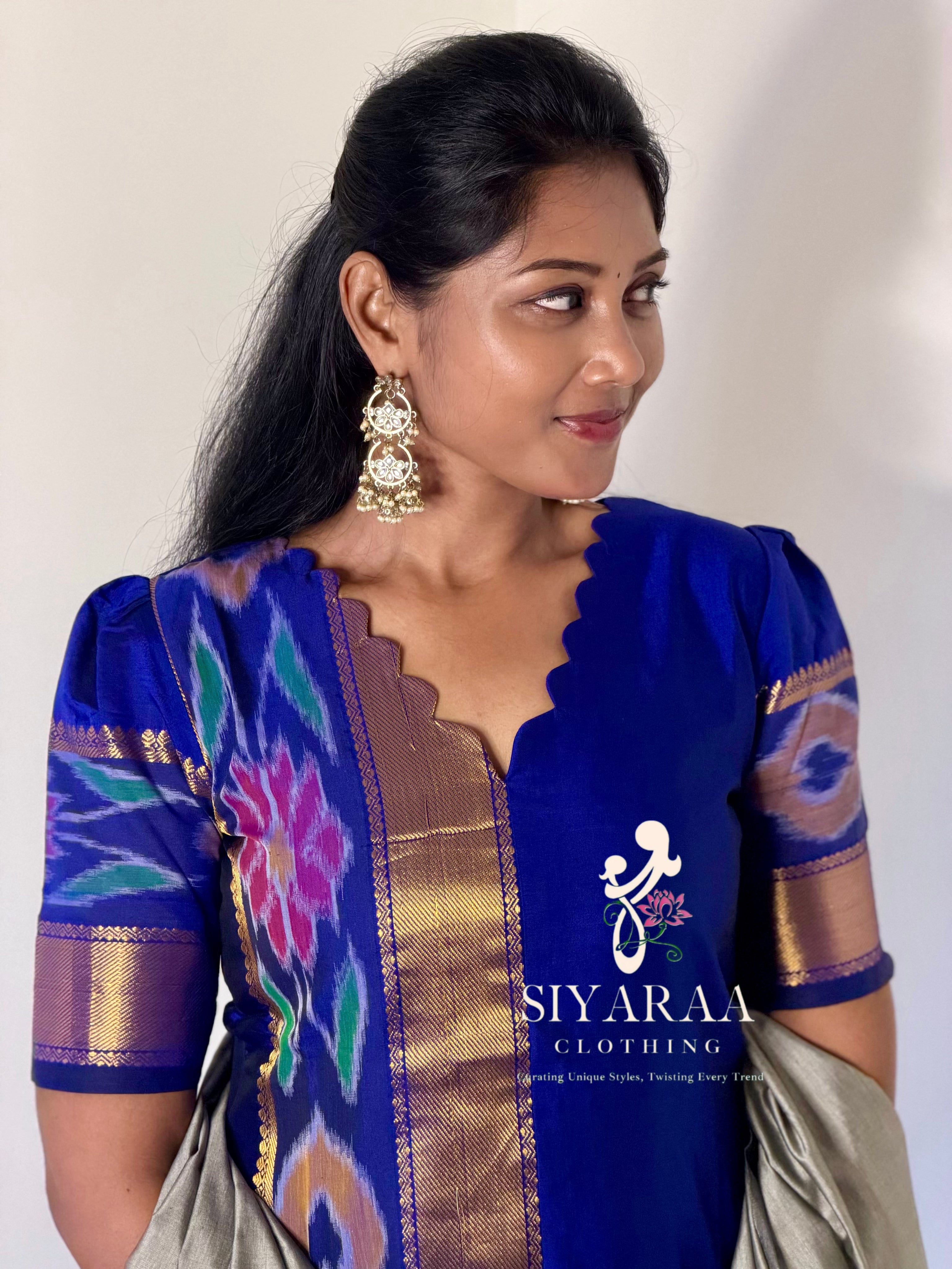 SIYA136 Royal Blue| Varnika Pochampally Seiko Silk Kurta Set (3-Piece)