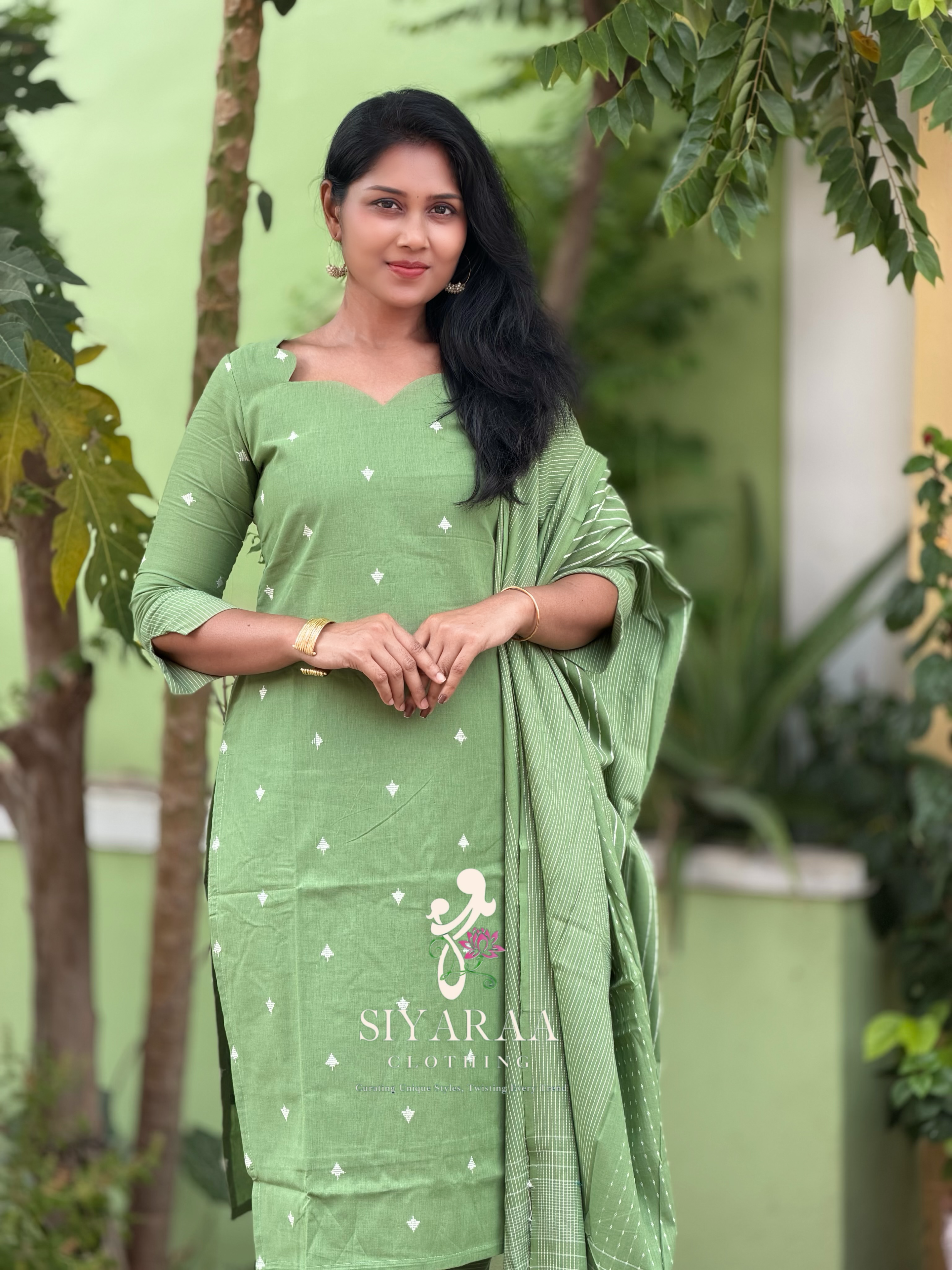 SIYA111 Green| Everyday Cotton 3-Piece Kurta Set