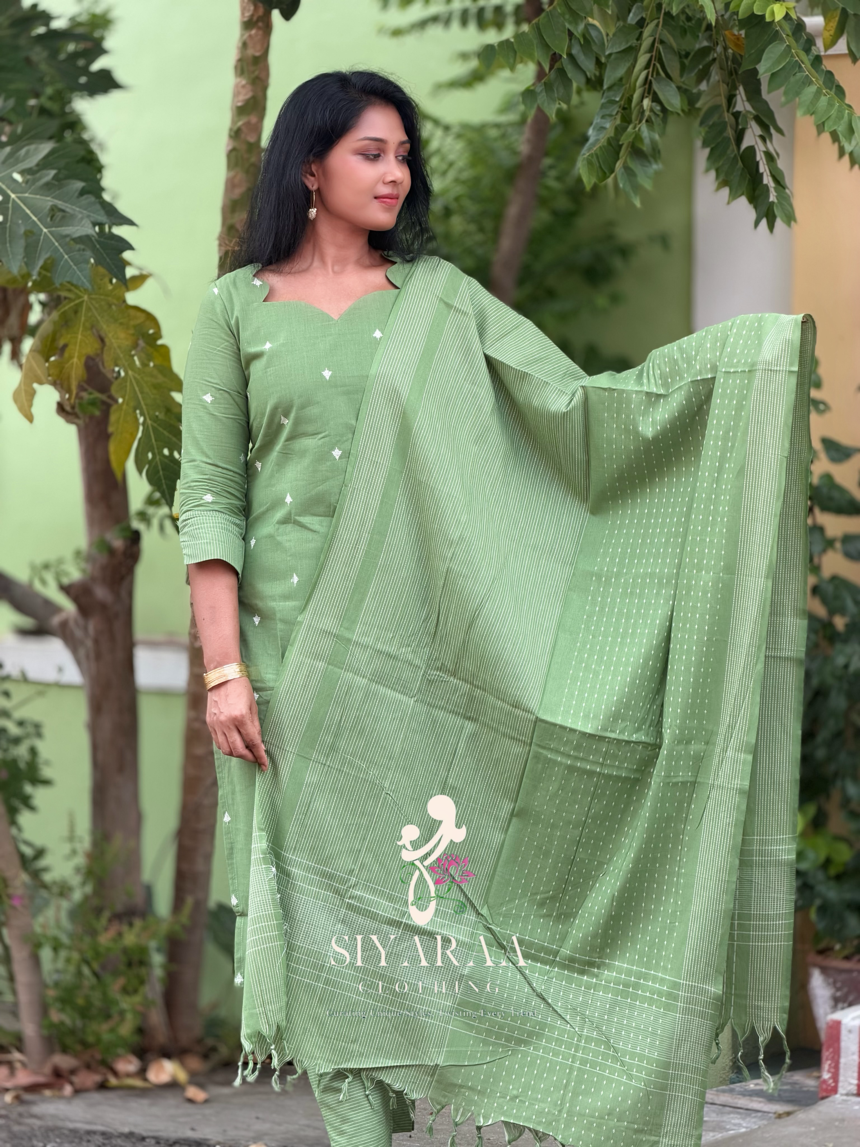 SIYA111 Green| Everyday Cotton 3-Piece Kurta Set