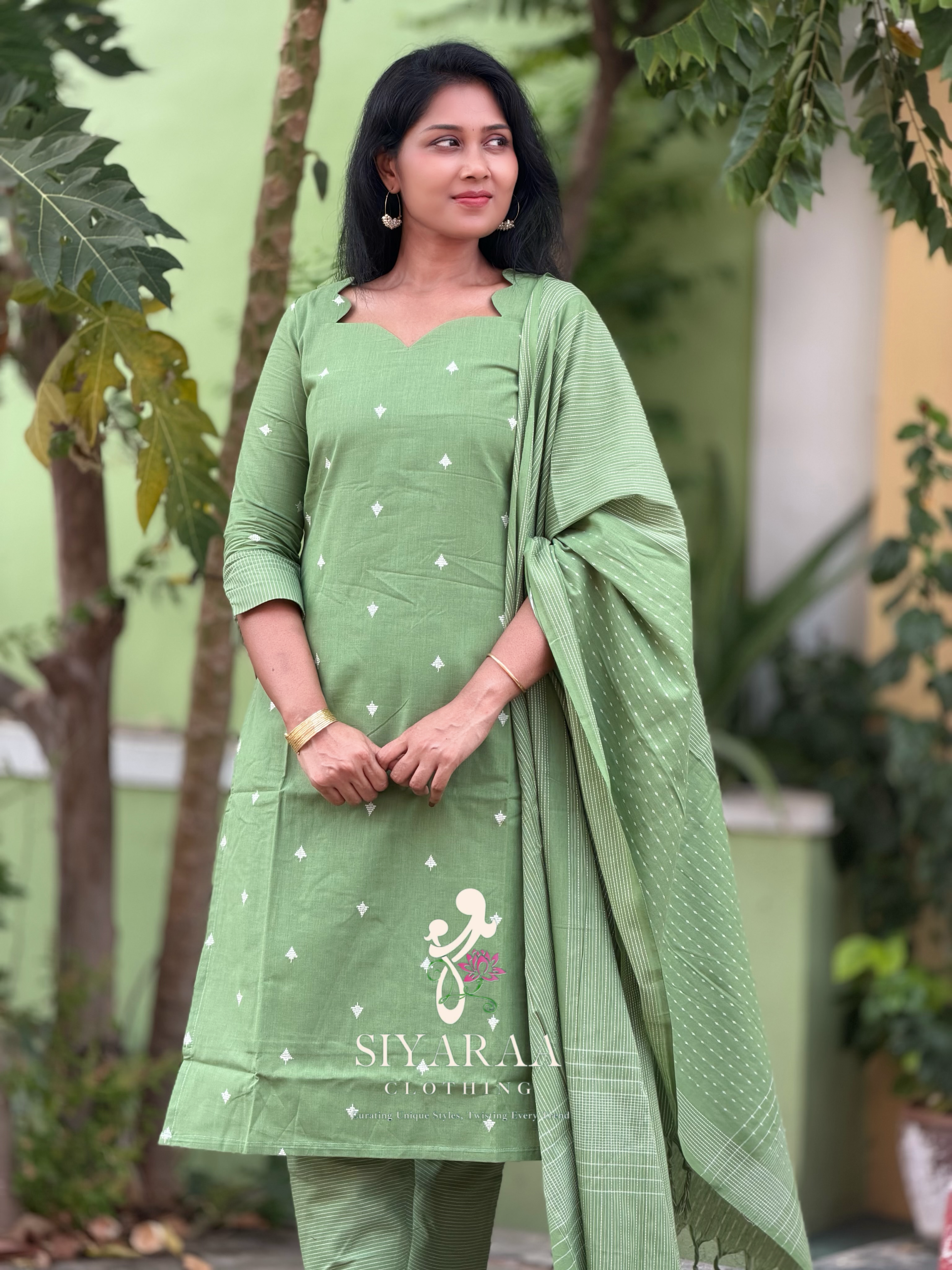 SIYA111 Green| Everyday Cotton 3-Piece Kurta Set