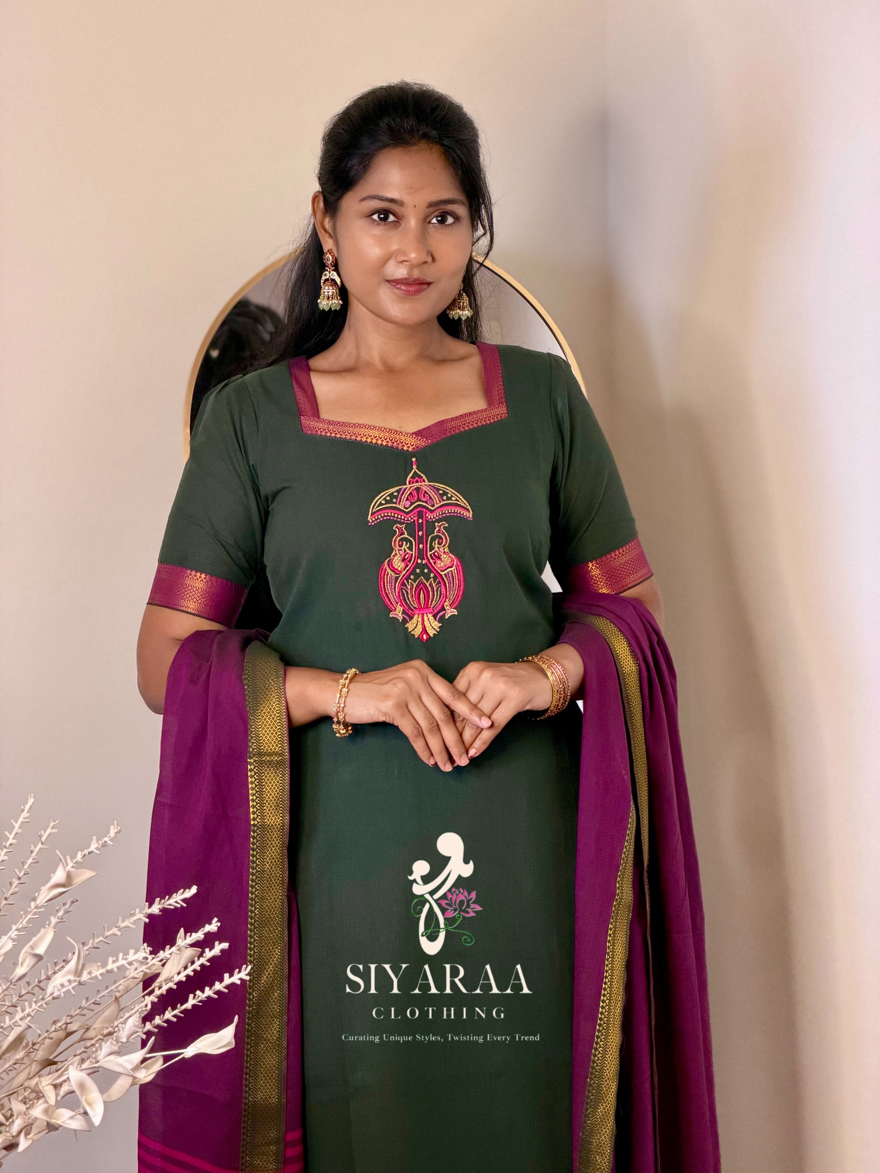 SIYA142 Green | Ishira Mangalagiri Cotton Kurta Set (3-Piece)