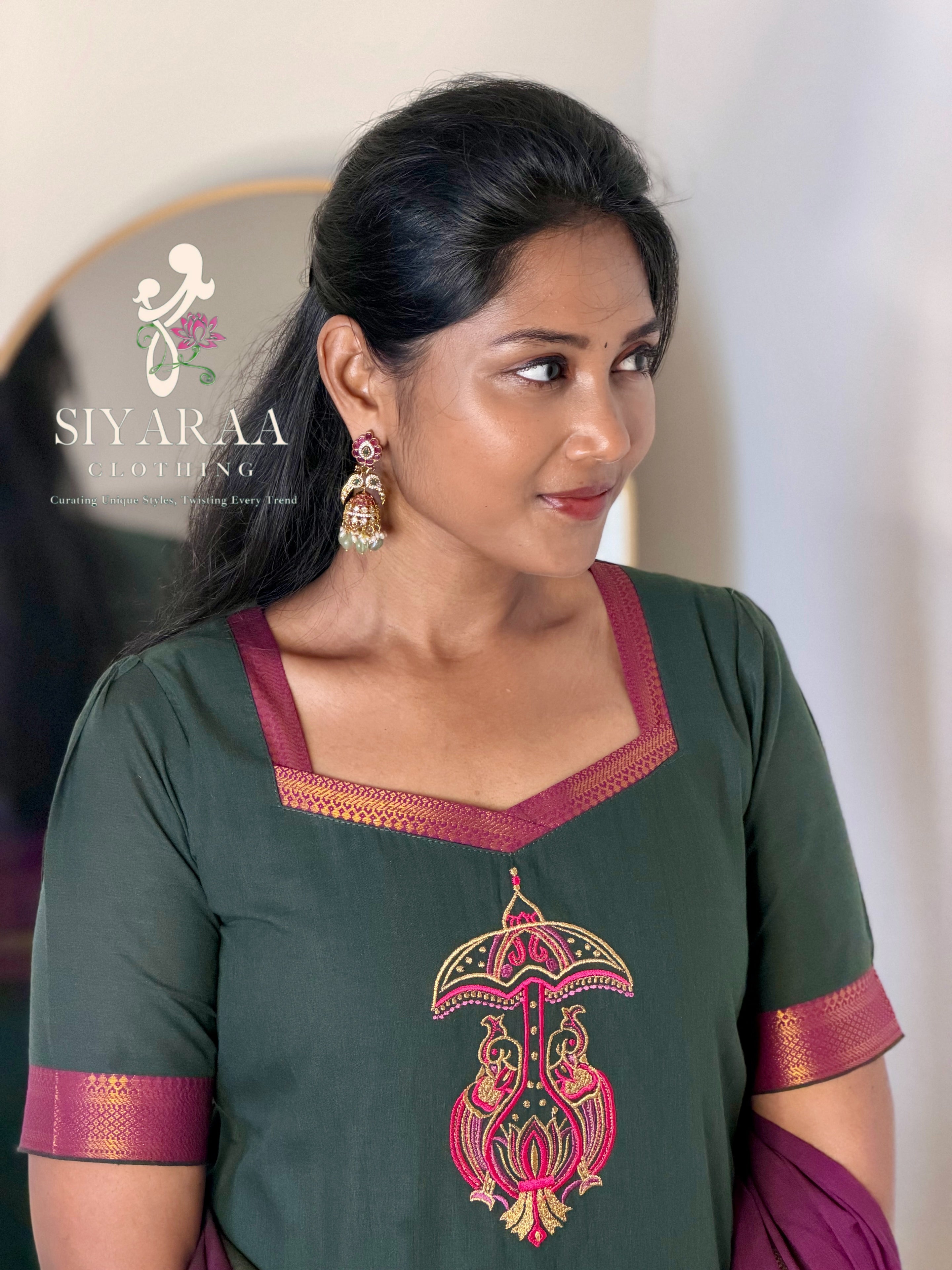 SIYA142 Green | Ishira Mangalagiri Cotton Kurta Set (3-Piece)