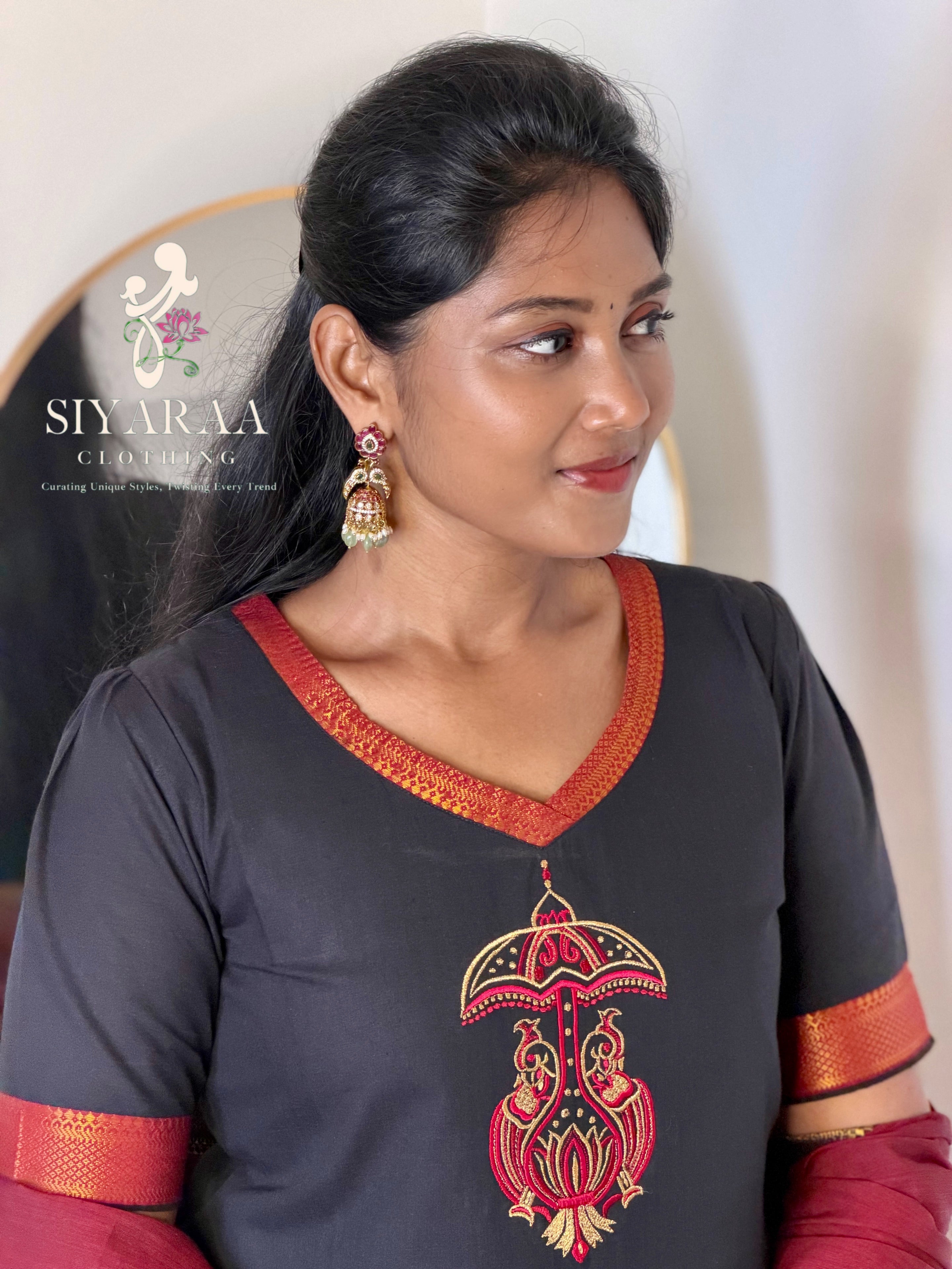 SIYA142 Black | Ishira Mangalagiri Cotton Kurta Set (3-Piece)