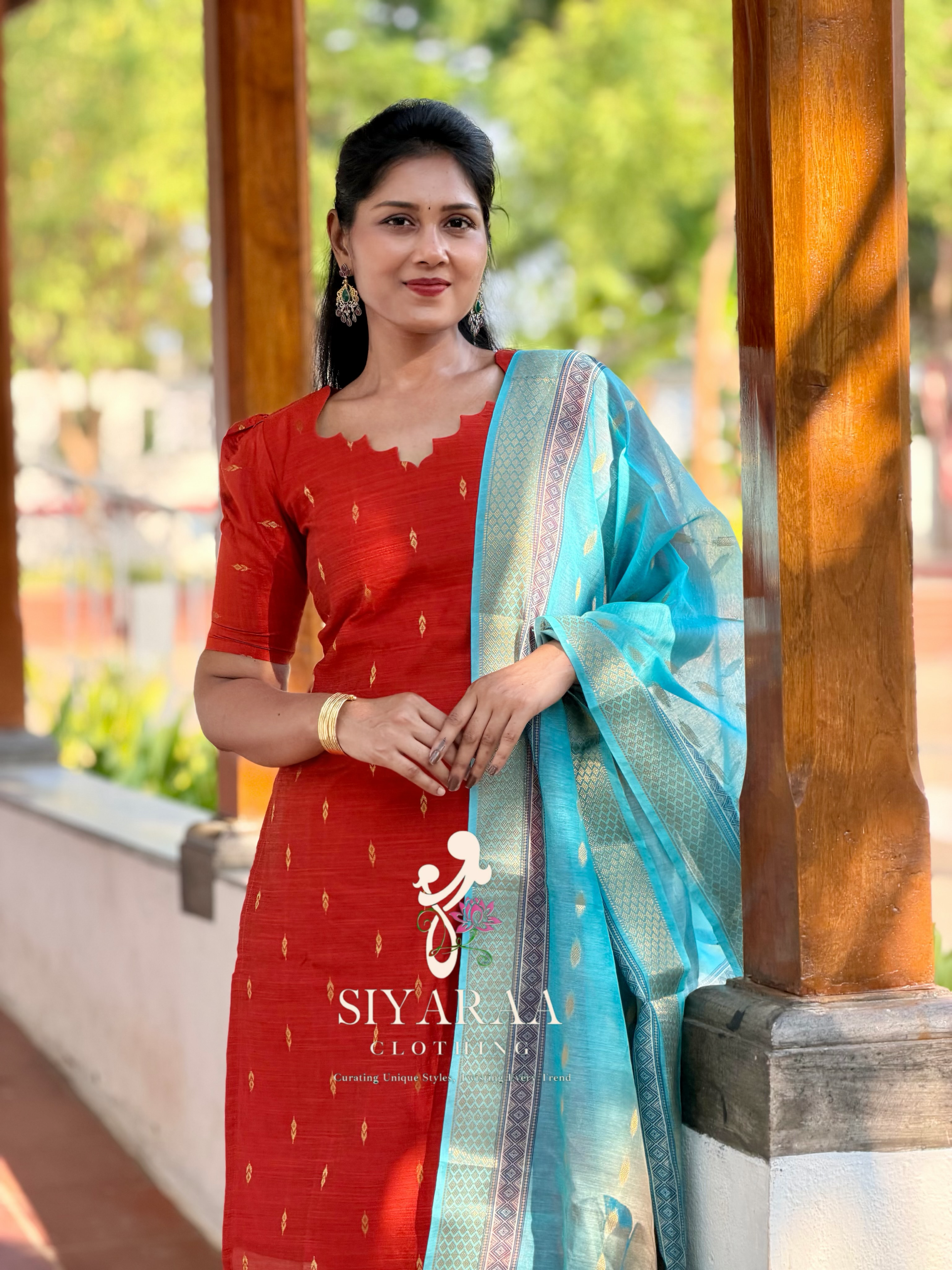 SIYA112 Orange| Raw silk 3-Piece Kurta Set