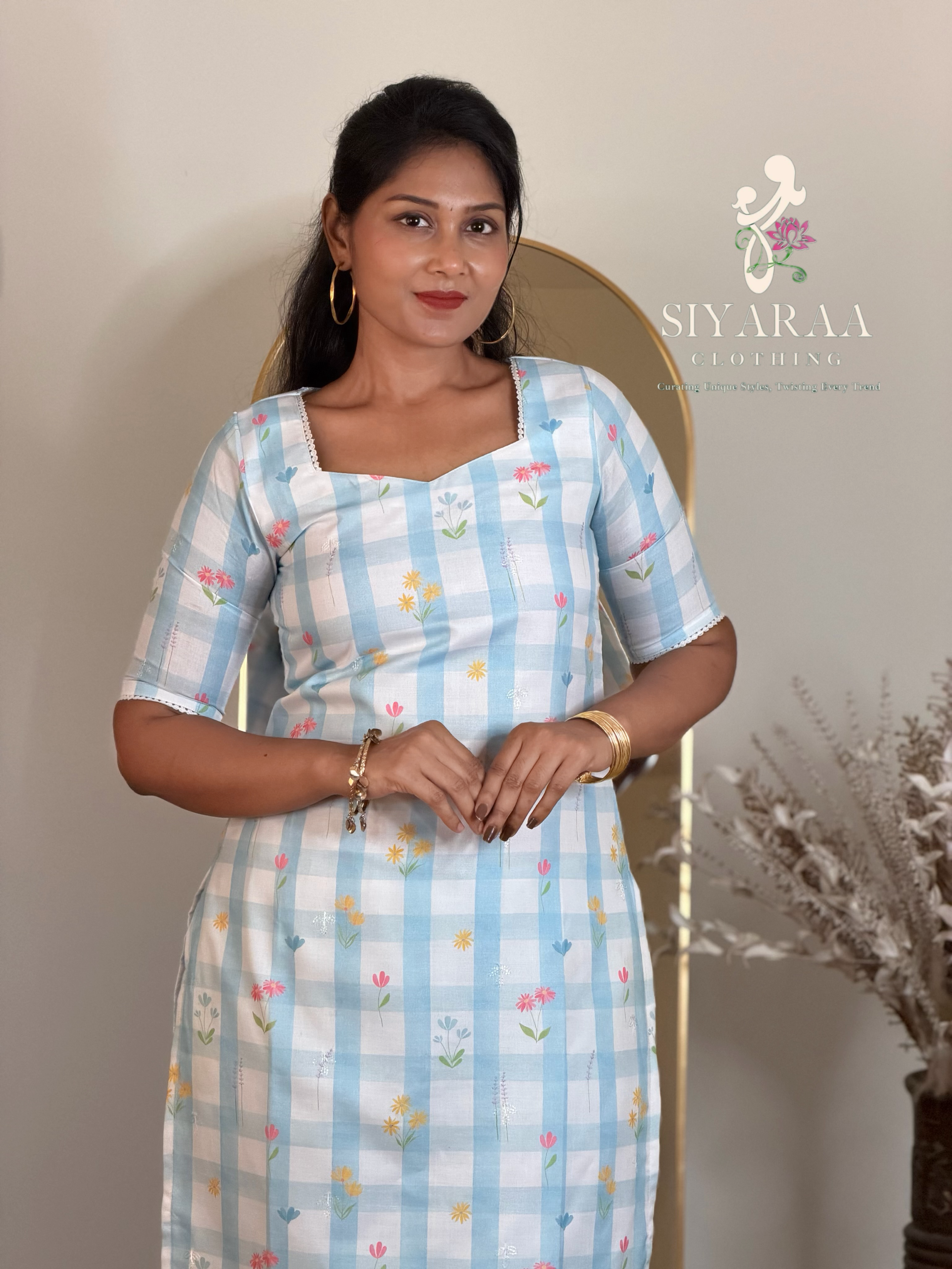 SIYA113 Blue| Zivara Cambric Cotton Co-Ord Set (Top and Pant)