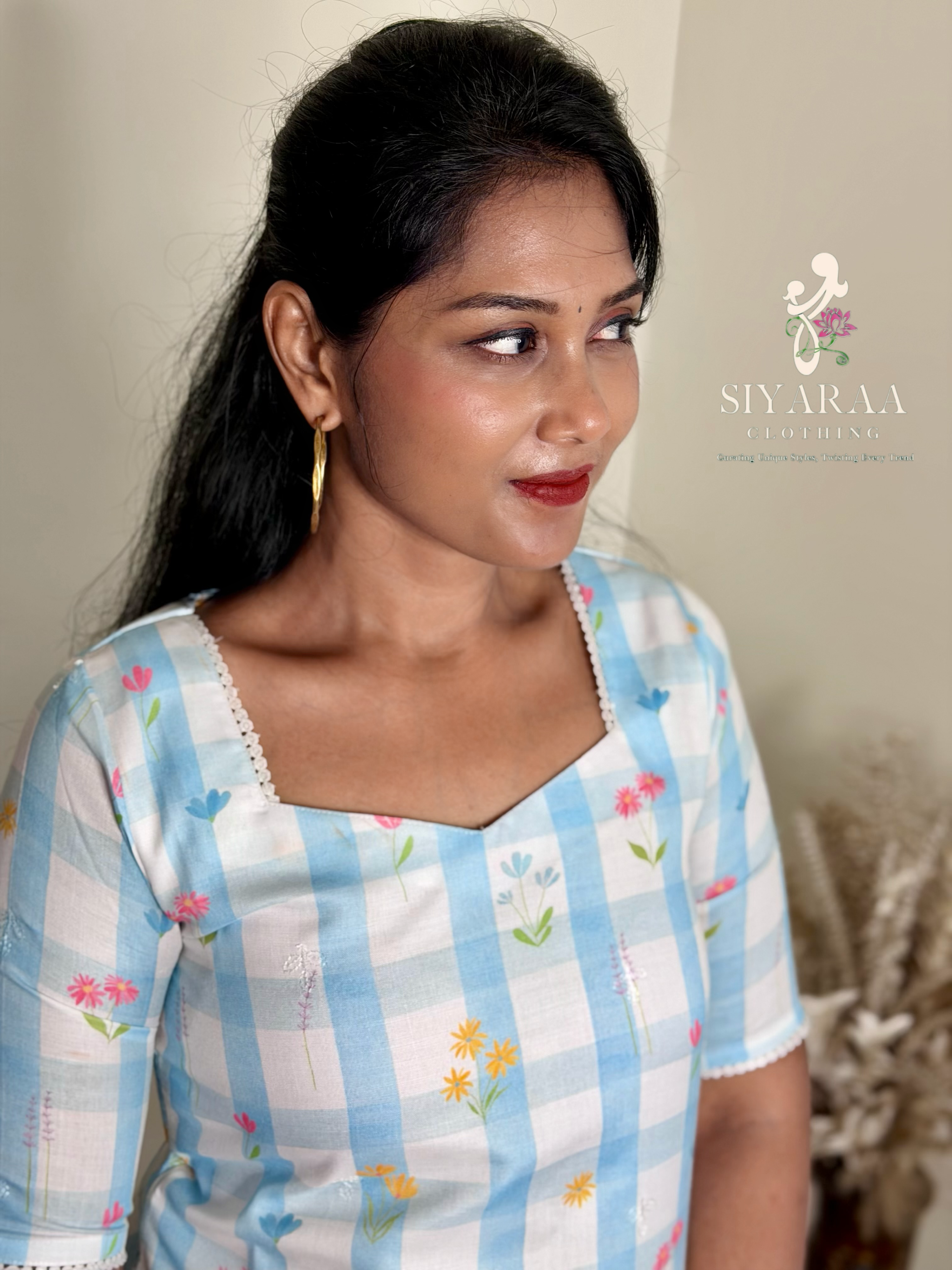 SIYA113 Blue| Zivara Cambric Cotton Co-Ord Set (Top and Pant)