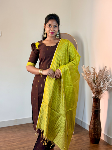 SIYA117 Brown| Aira raw silk kurta set (3 Piece)