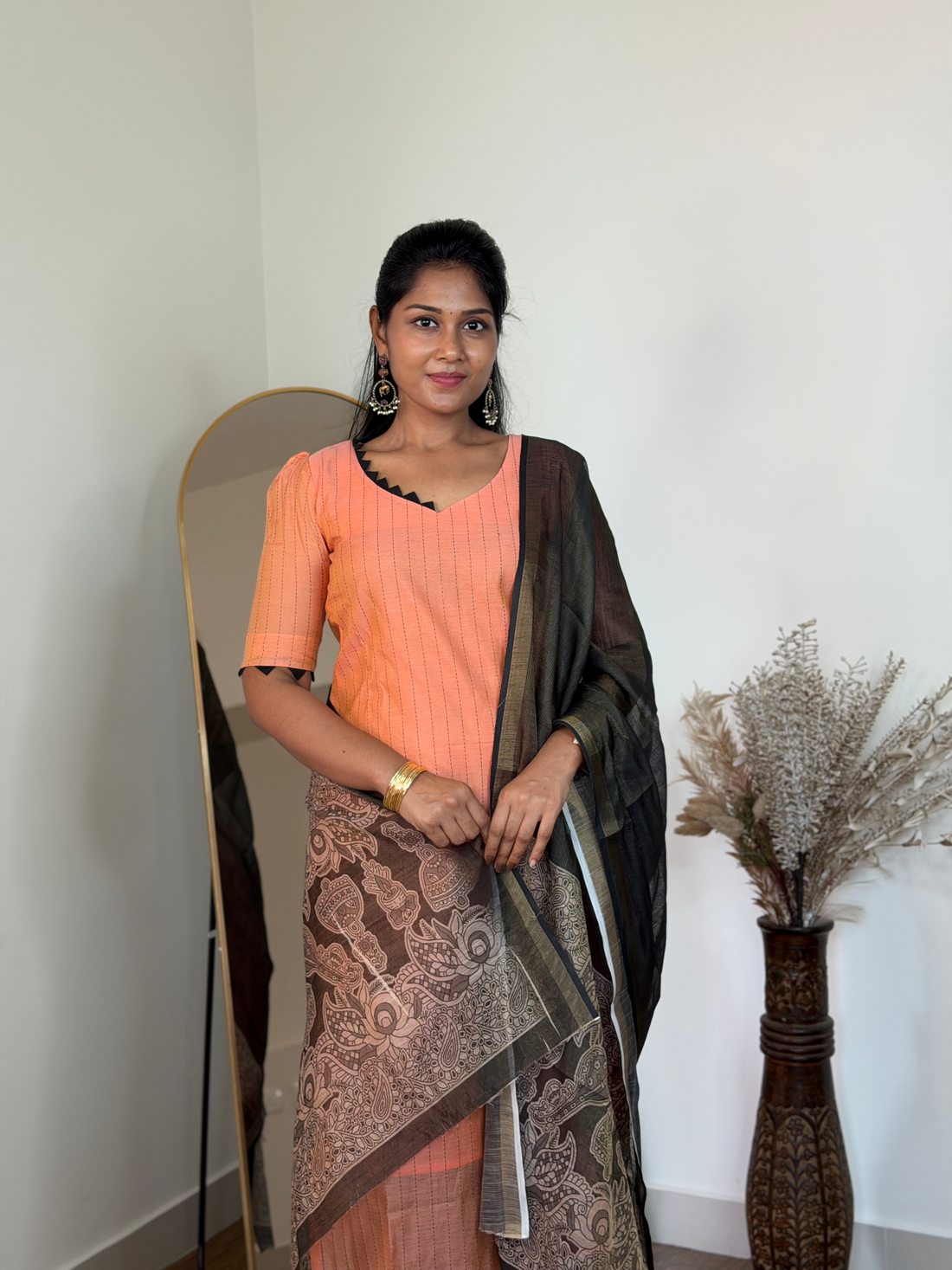 SIYA119 Peach| Chanderi Top with Printed Dupatta (2-Piece)