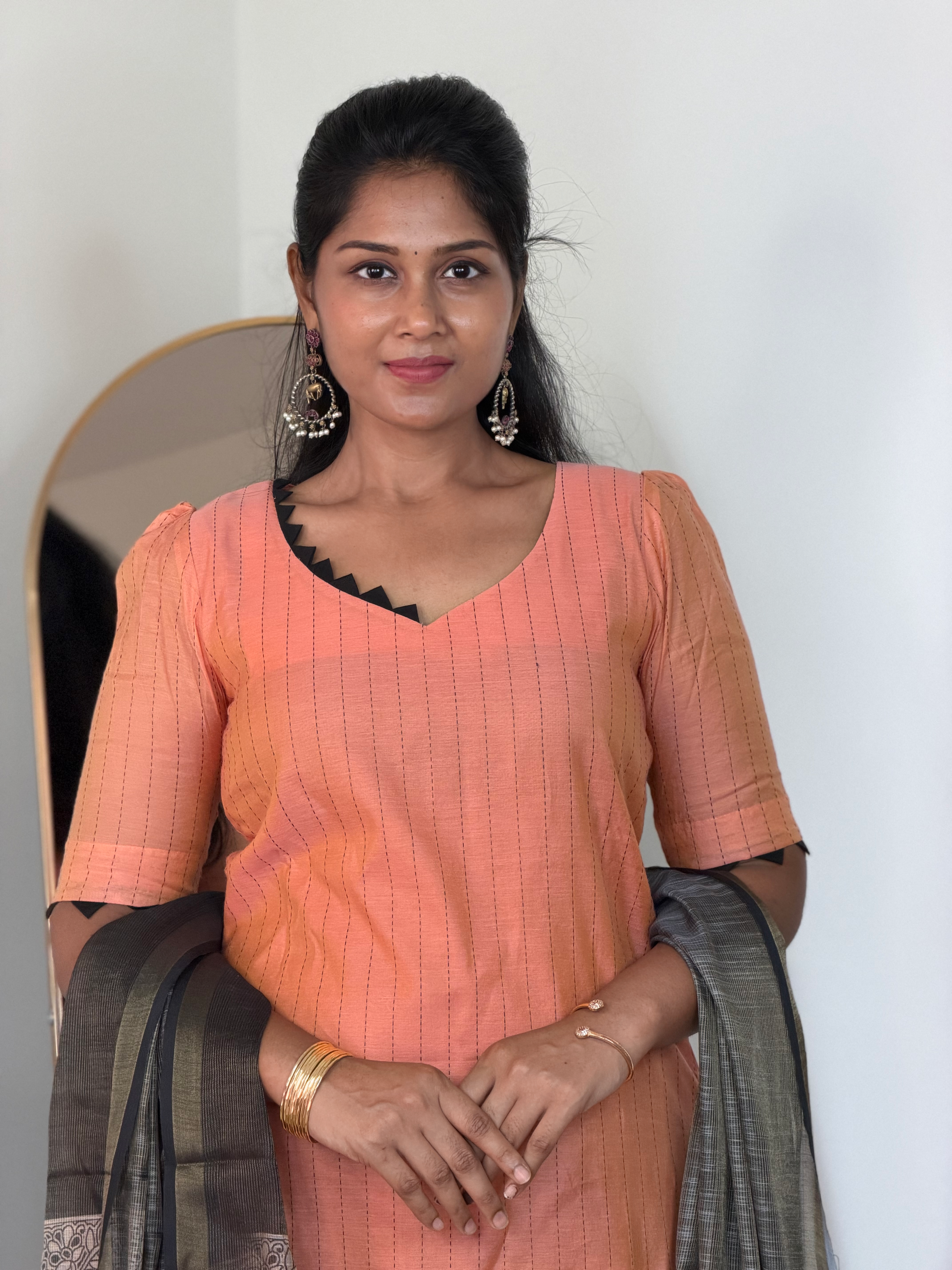 SIYA119 Peach| Chanderi Top with Printed Dupatta (2-Piece)