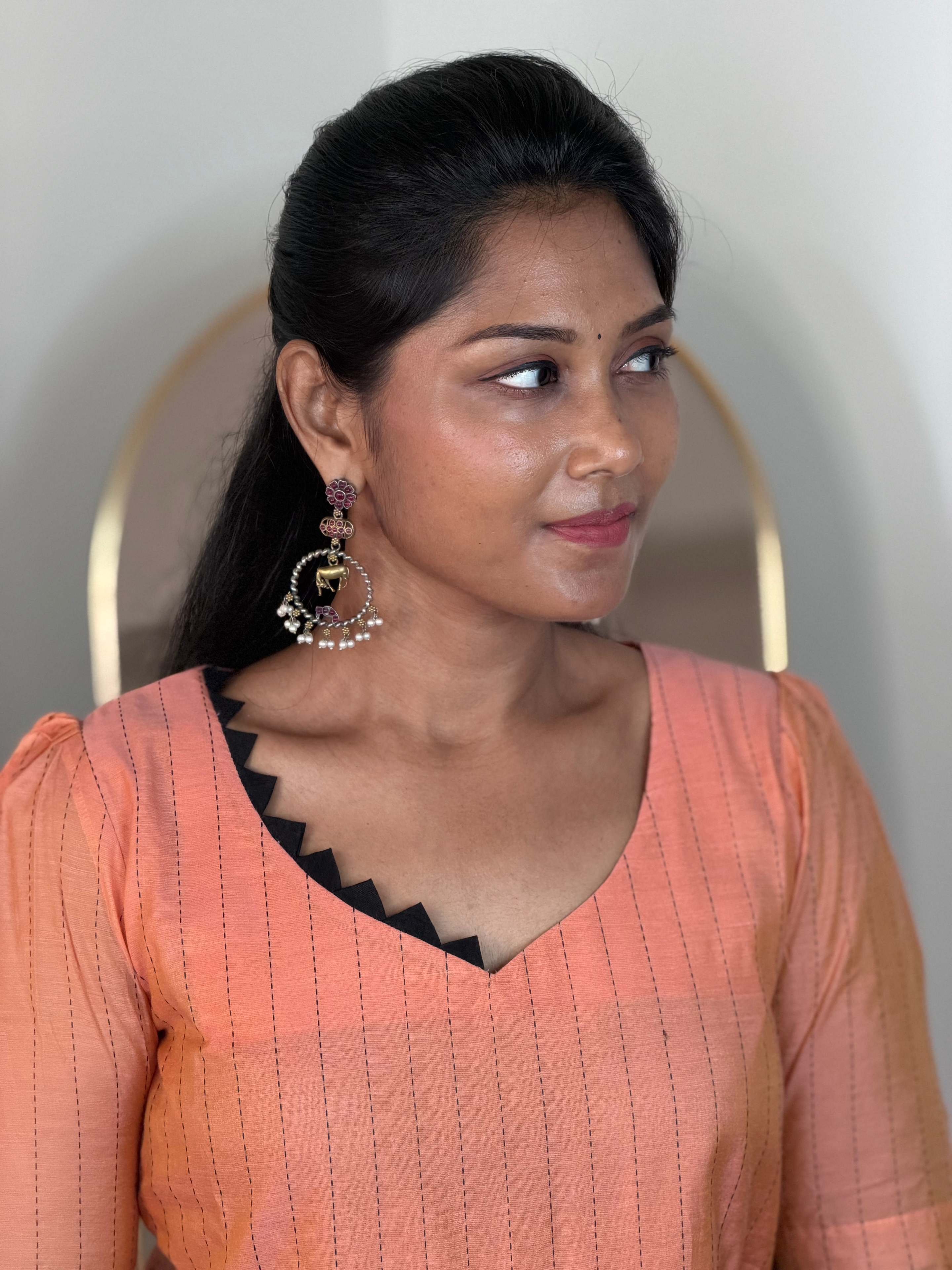 SIYA119 Peach| Chanderi Top with Printed Dupatta (2-Piece)