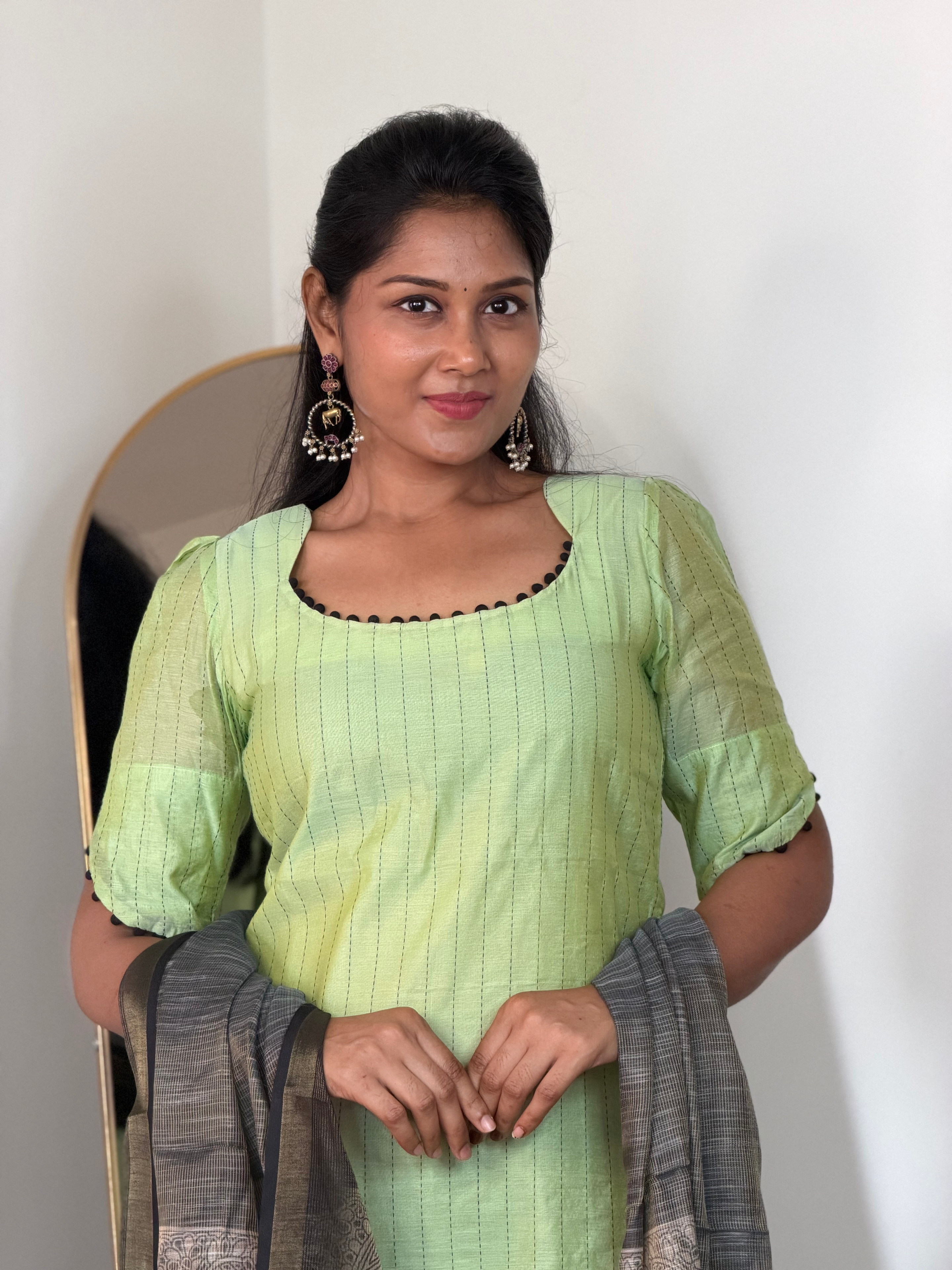 SIYA119 Green| Chanderi Top with Printed Dupatta (2-Piece)
