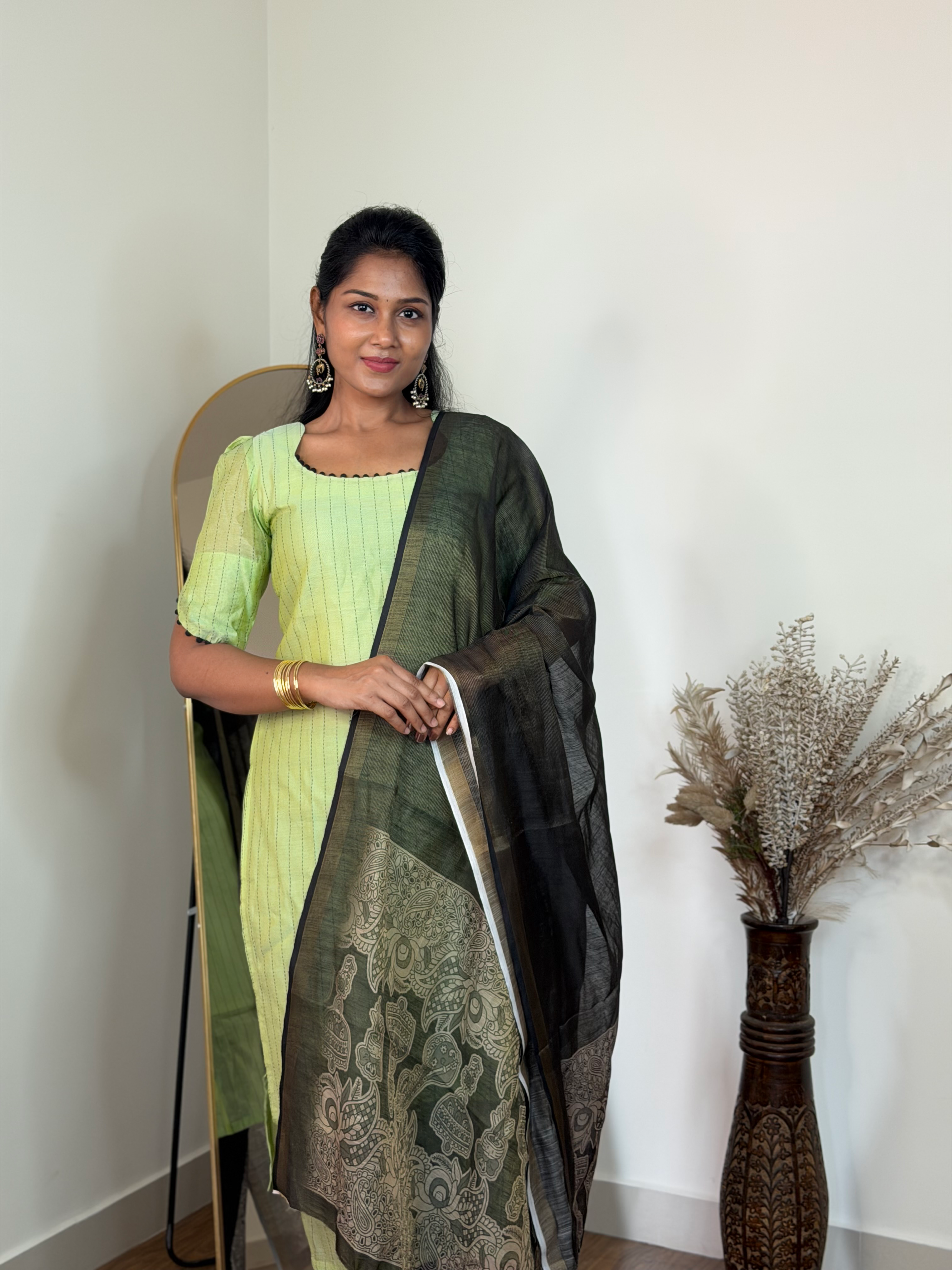 SIYA119 Green| Chanderi Top with Printed Dupatta (2-Piece)