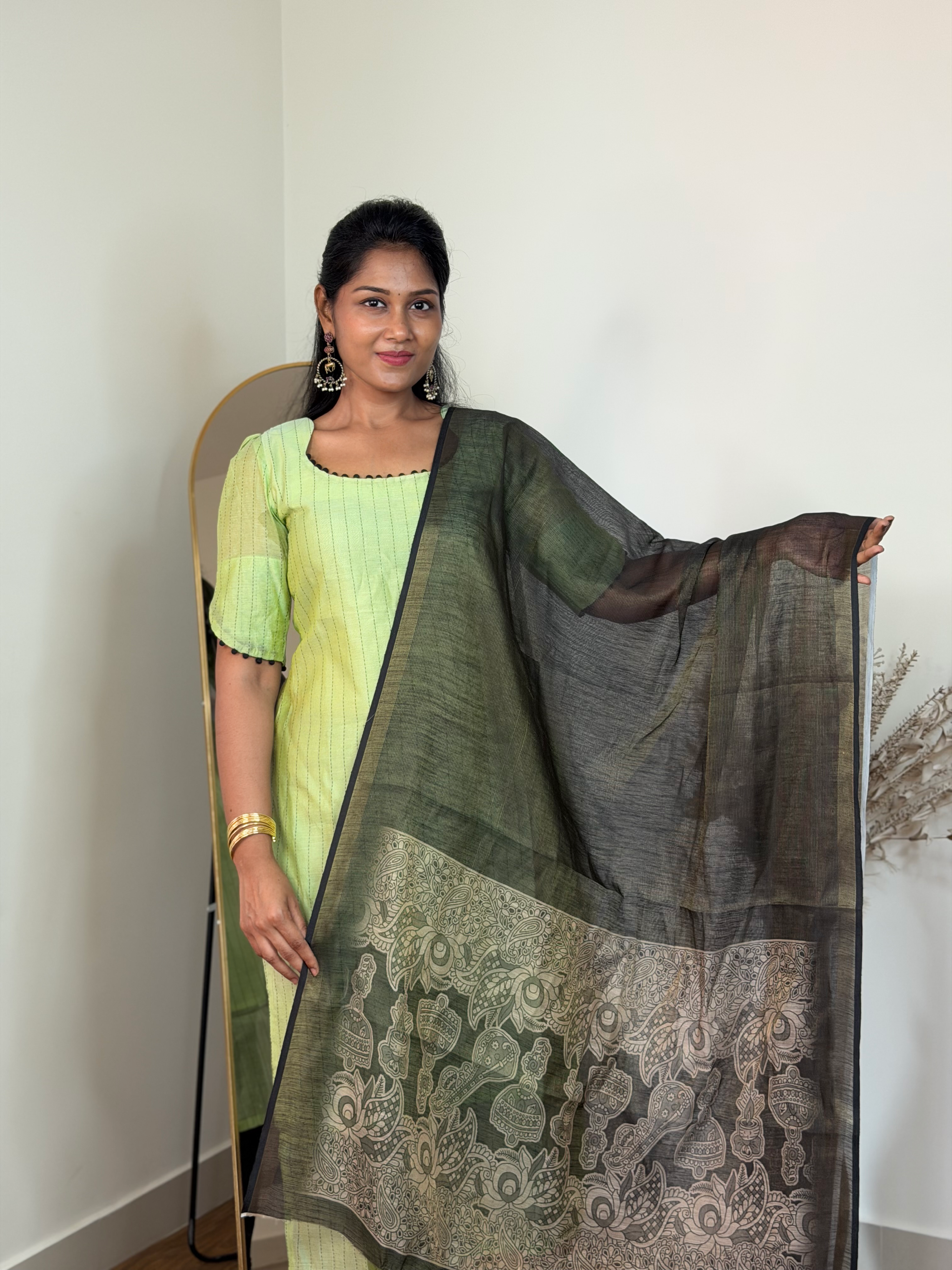 SIYA119 Green| Chanderi Top with Printed Dupatta (2-Piece)