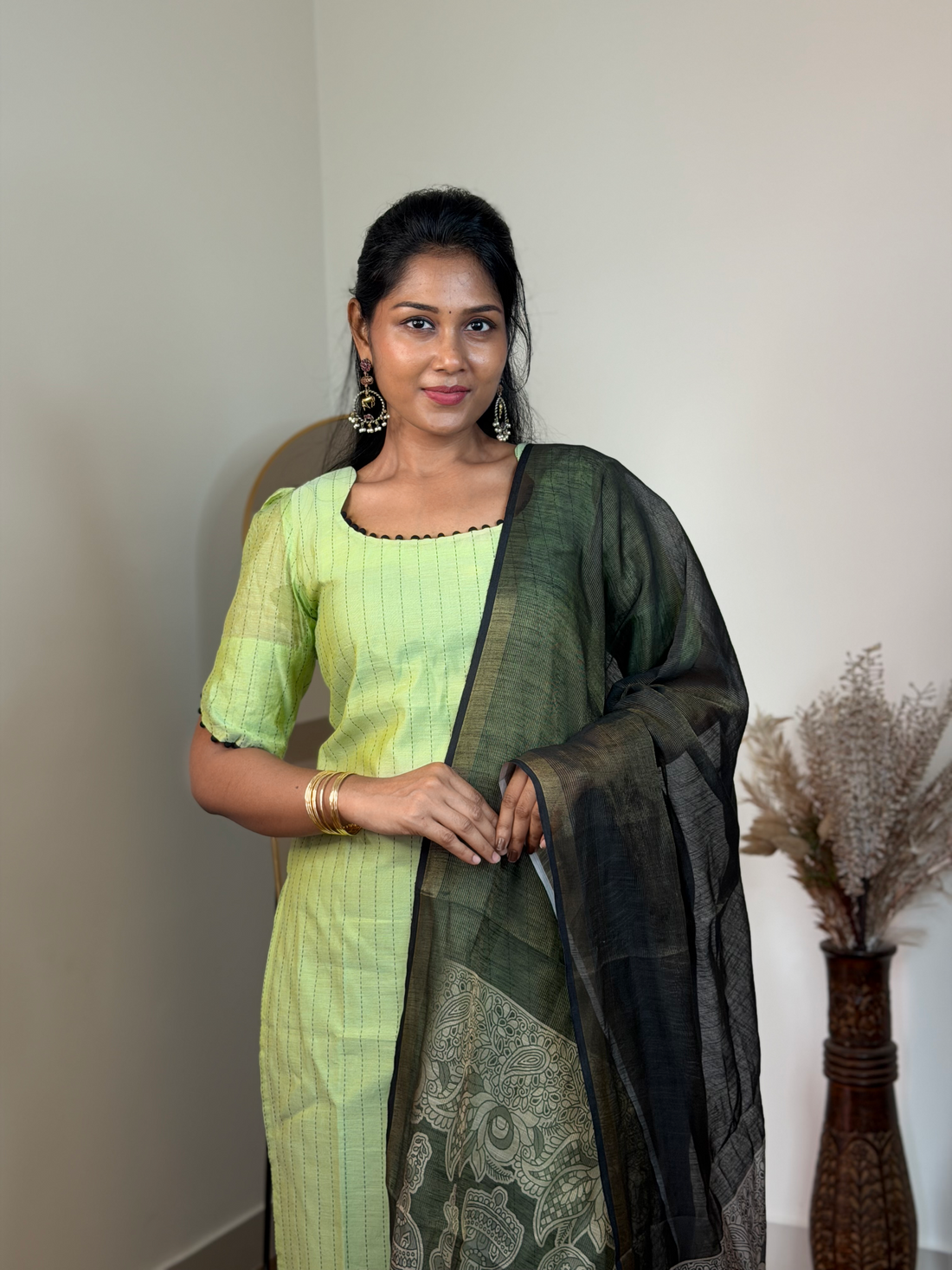SIYA119 Green| Chanderi Top with Printed Dupatta (2-Piece)