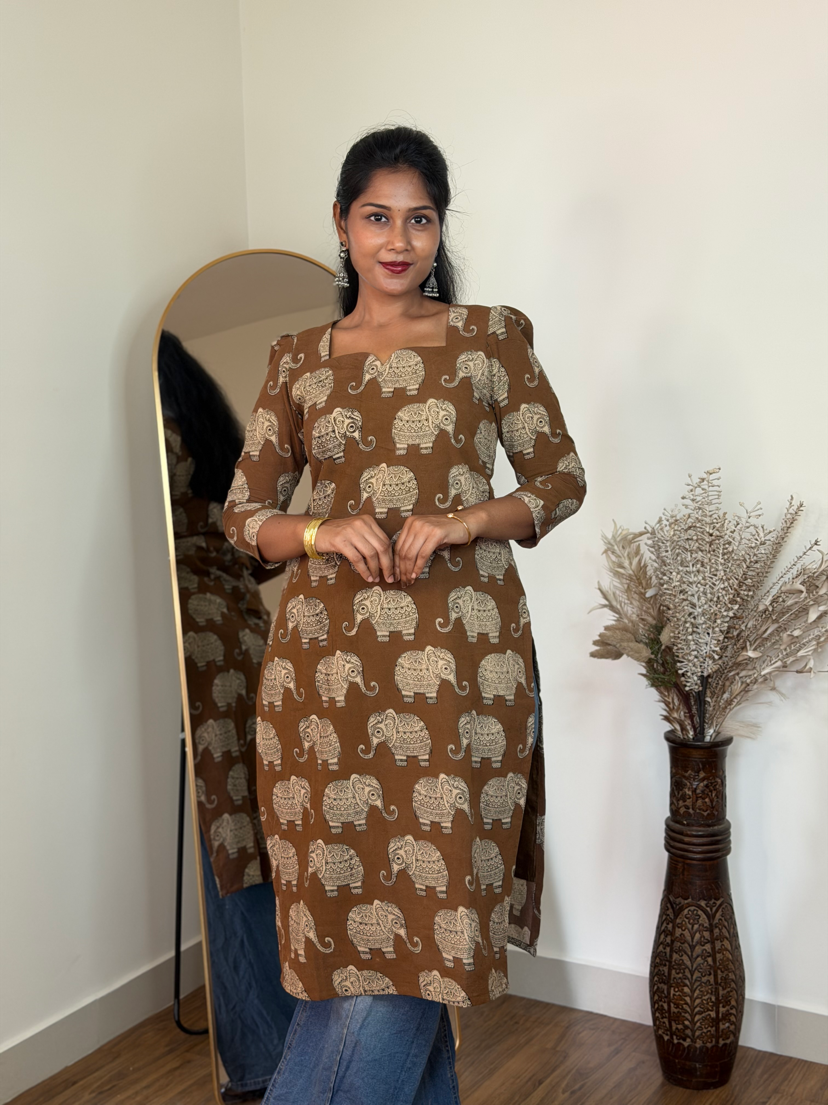 SIYA120 Brown| Screen Printed Kalamkari Cotton Top