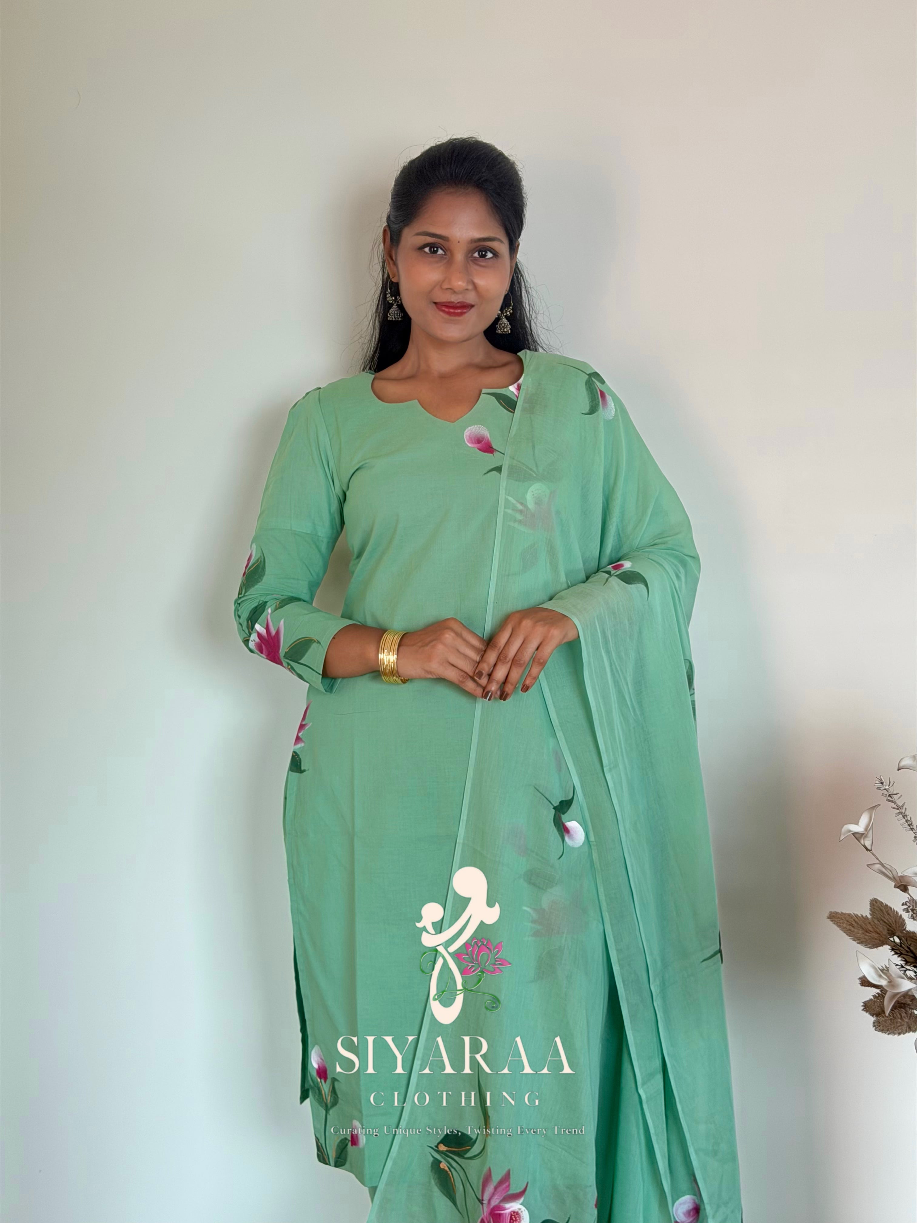 SIYA123 Green| Jaipur Cotton 3-Piece Kurta Set