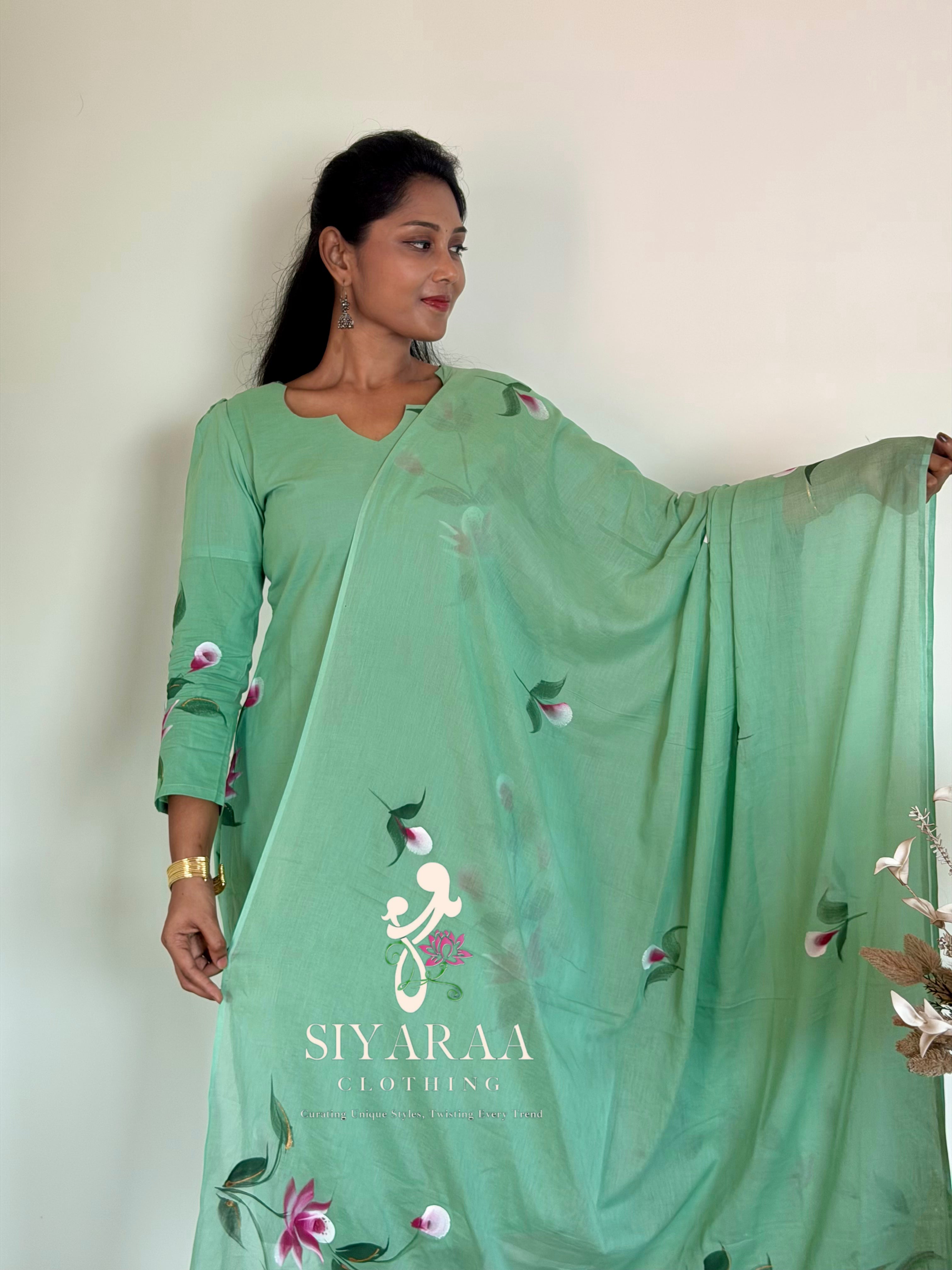 SIYA123 Green| Jaipur Cotton 3-Piece Kurta Set