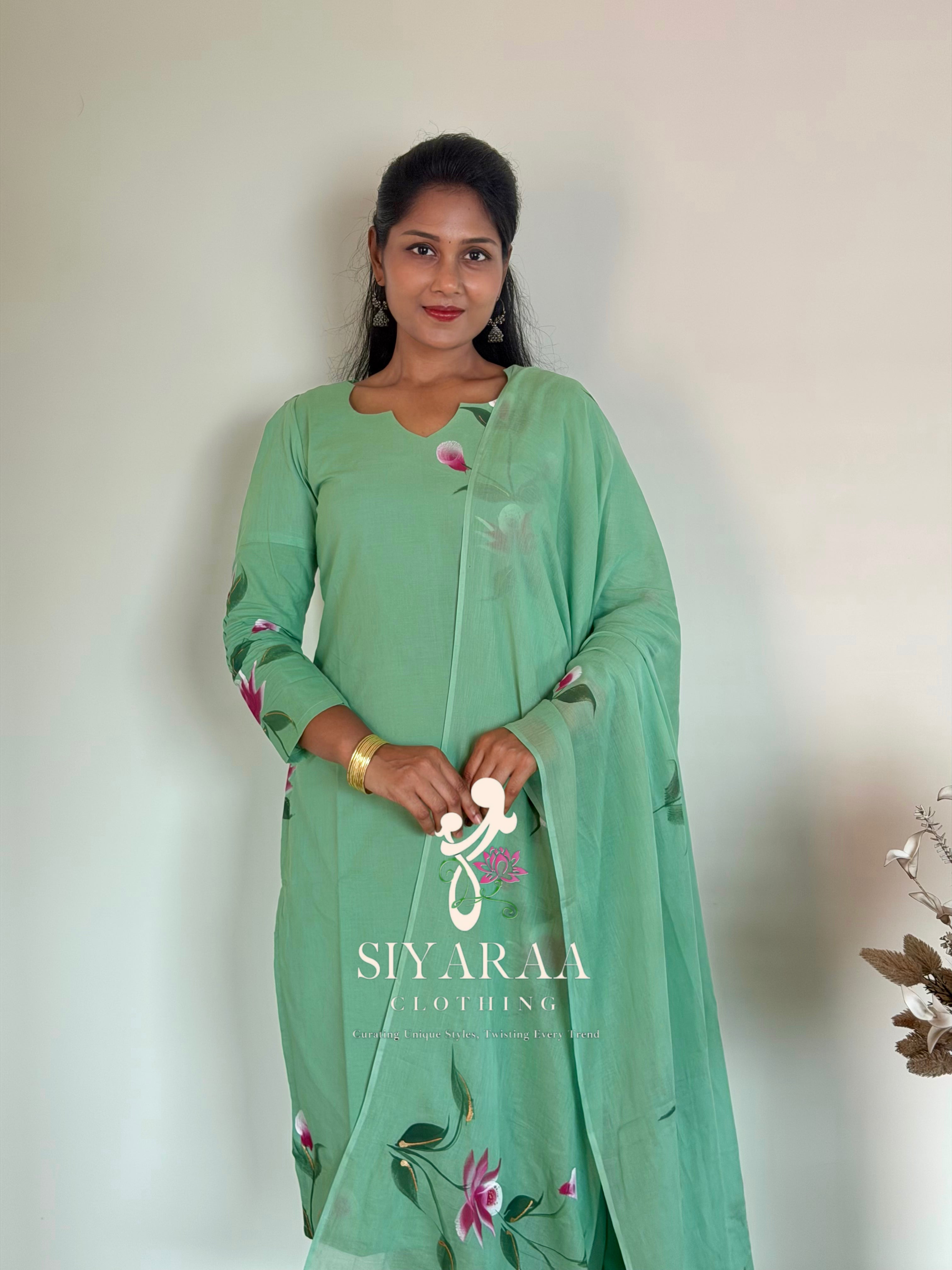 SIYA123 Green| Jaipur Cotton 3-Piece Kurta Set