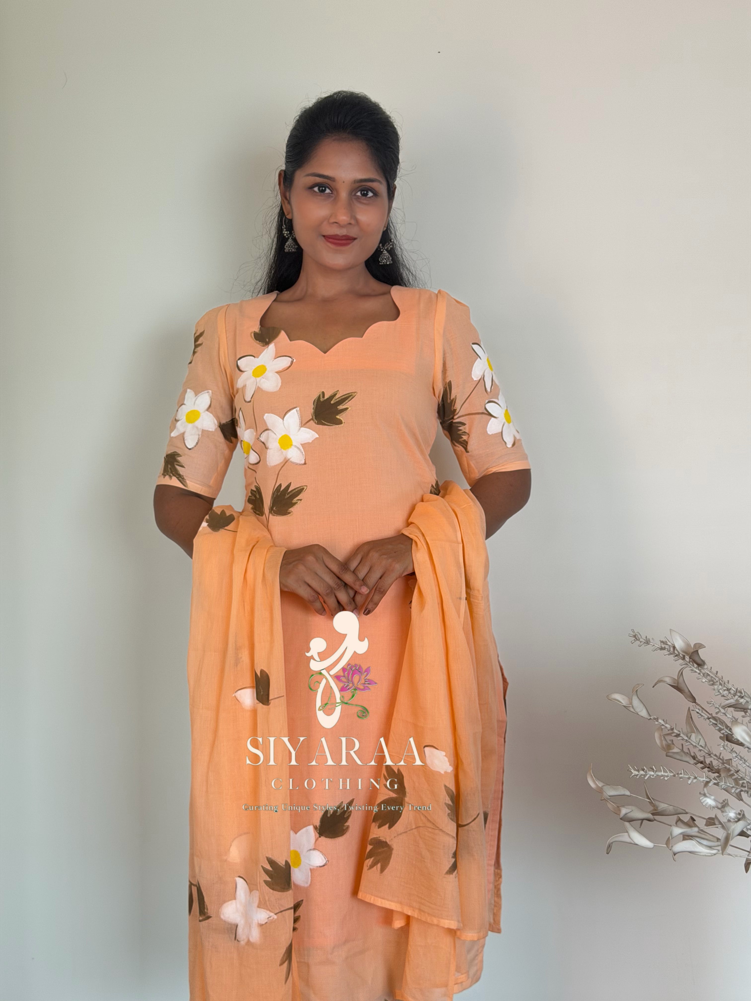 SIYA123 Peach| Jaipur Cotton 3-Piece Kurta Set