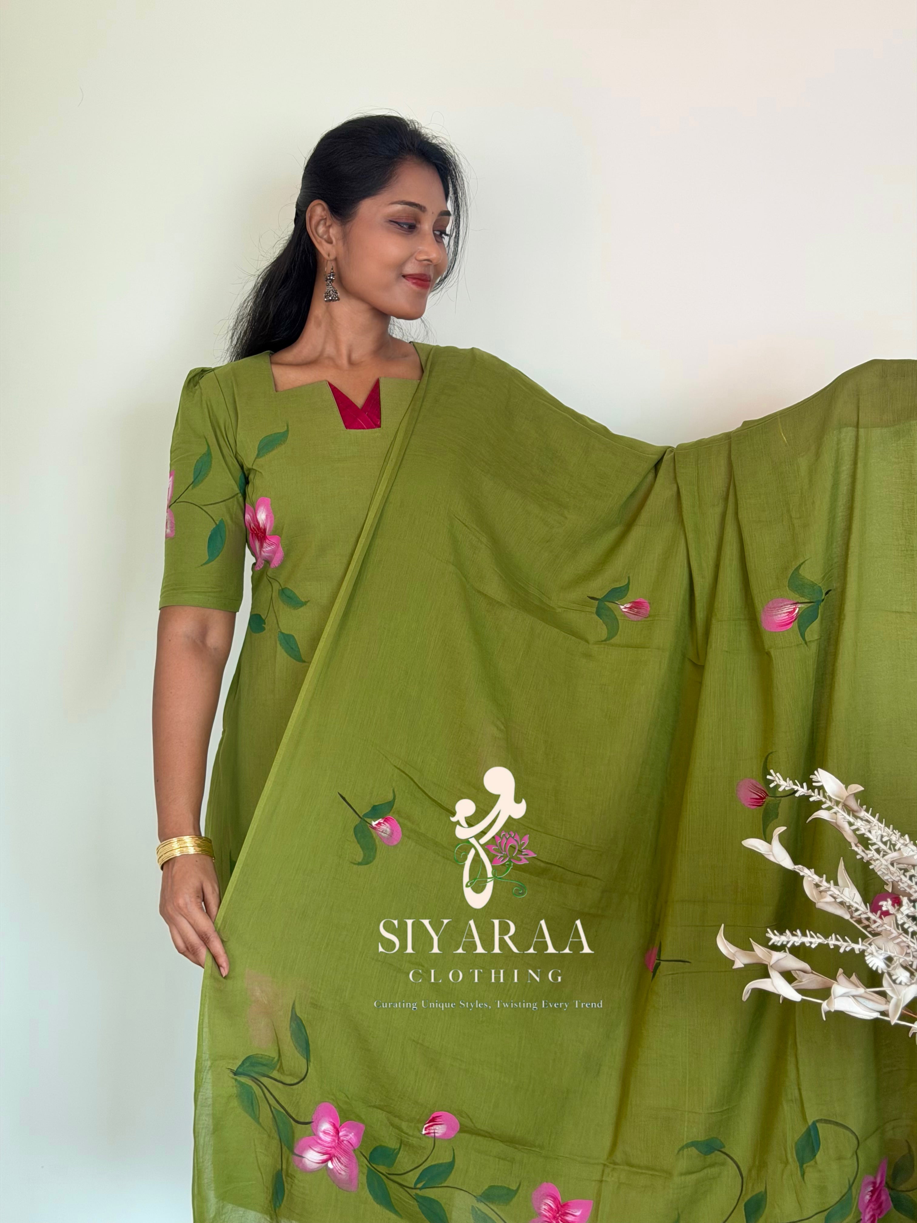 SIYA124 OliveGreen| Jaipur Cotton 3-Piece Kurta Set