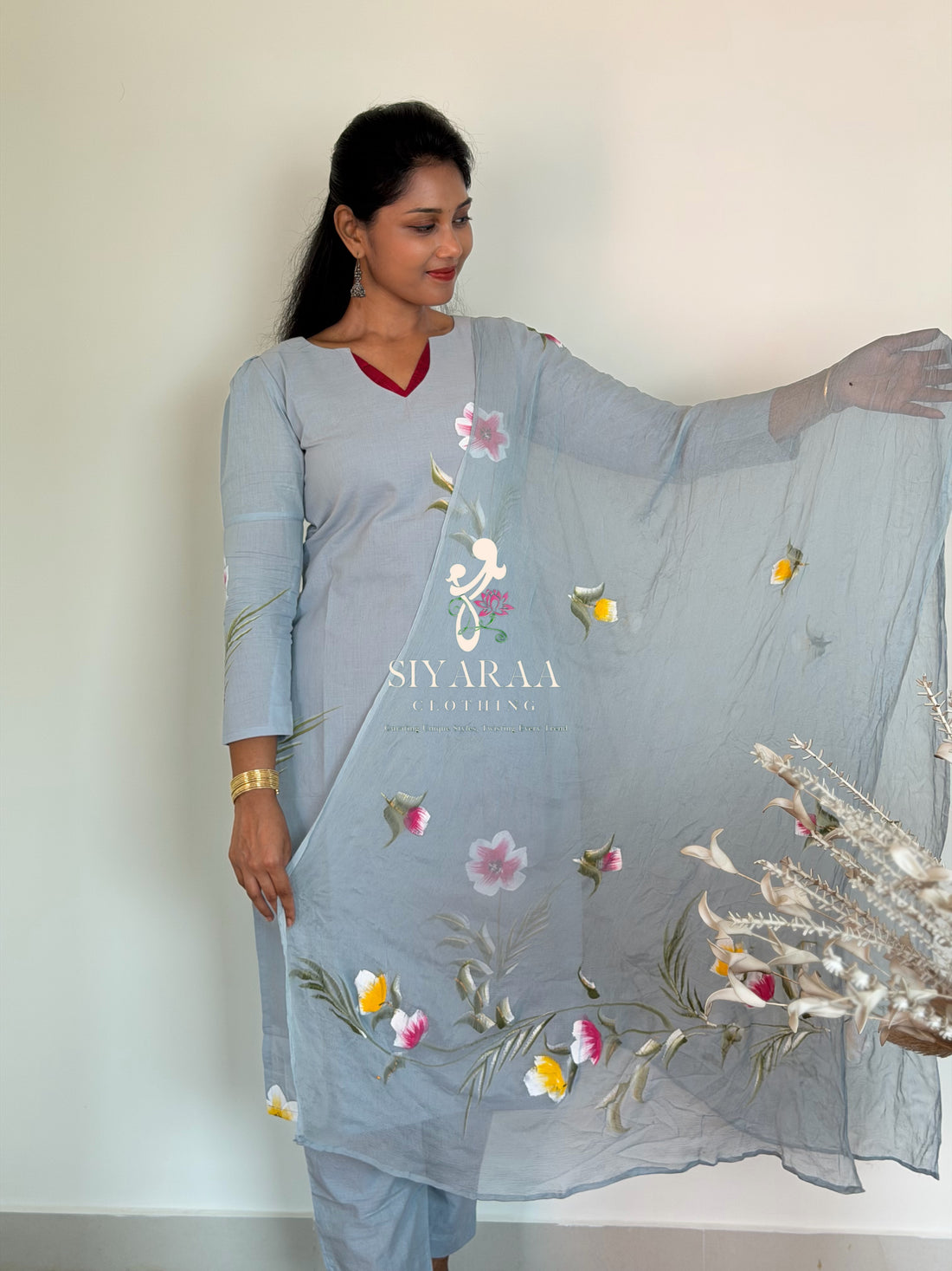 SIYA124 Grey| Jaipur Cotton 3-Piece Kurta Set