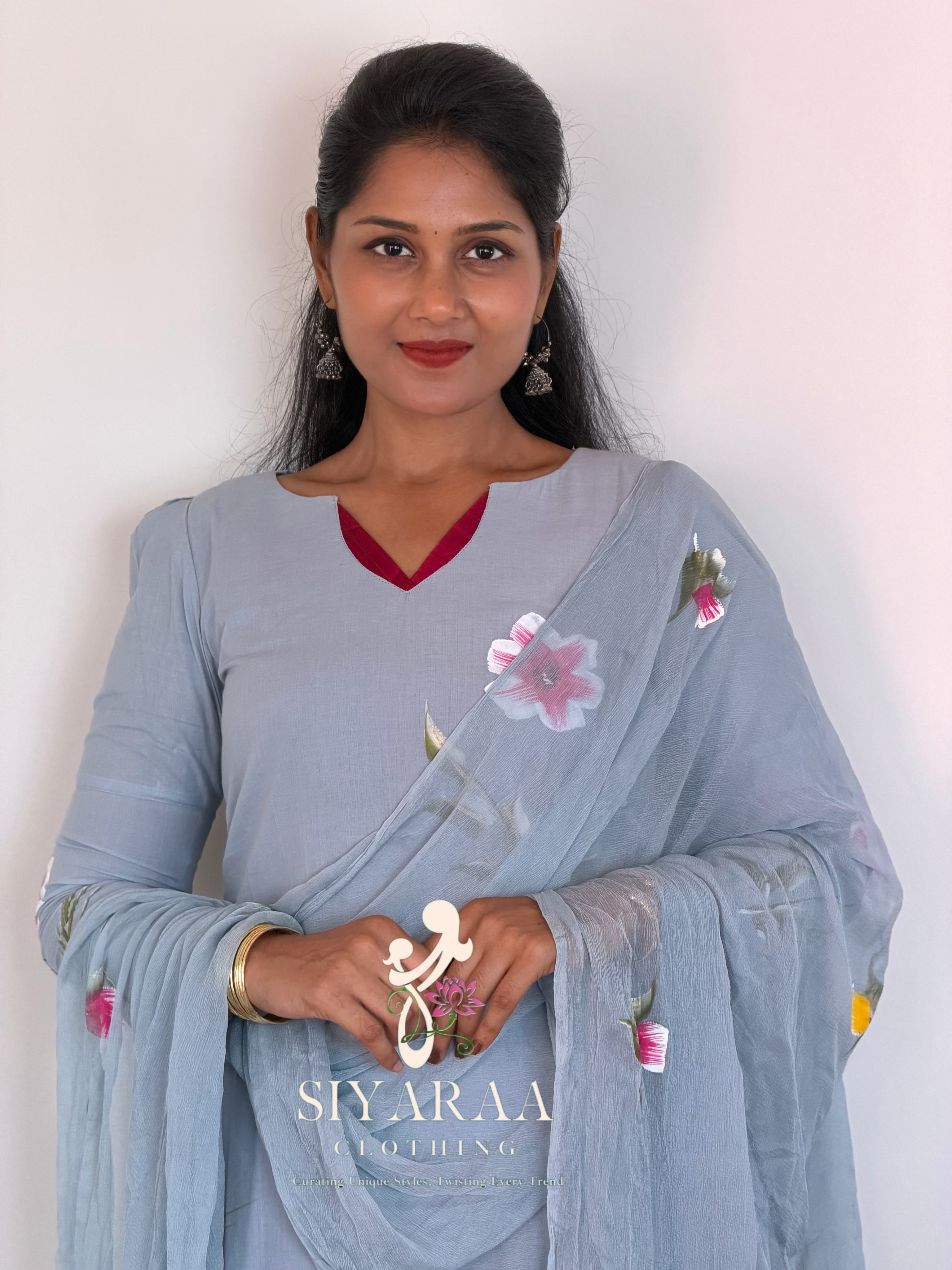 SIYA124 Grey| Jaipur Cotton 3-Piece Kurta Set