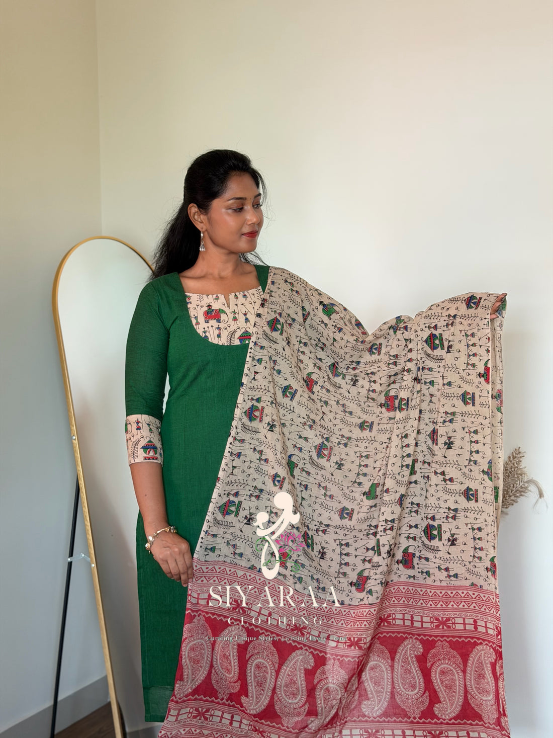 SIYA125 Green | Ruhani Screenprinted Kalamkari cotton Kurta set (3-Piece)