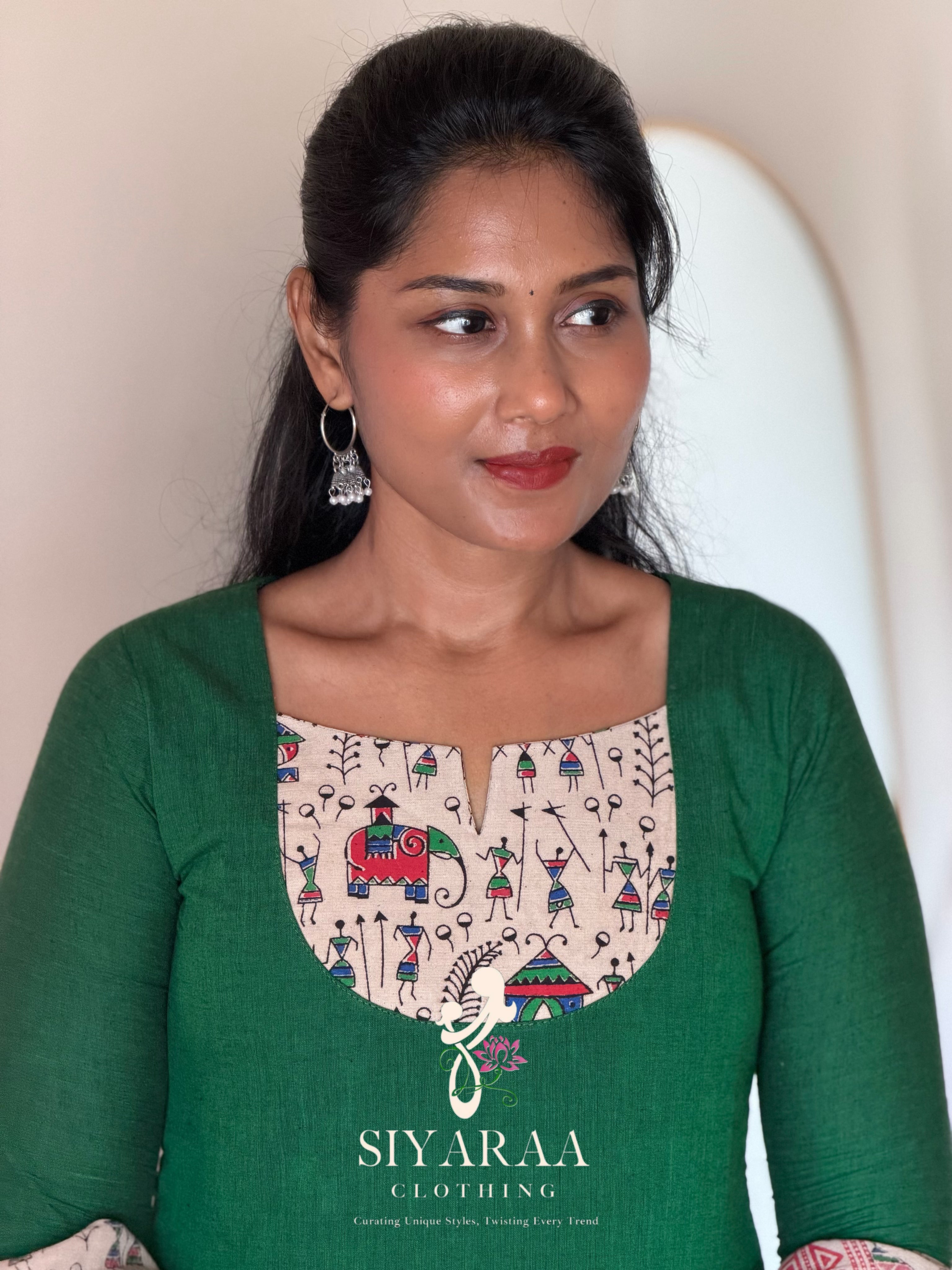 SIYA125 Green | Ruhani Screen printed Kalamkari cotton Kurta set (3-Piece)