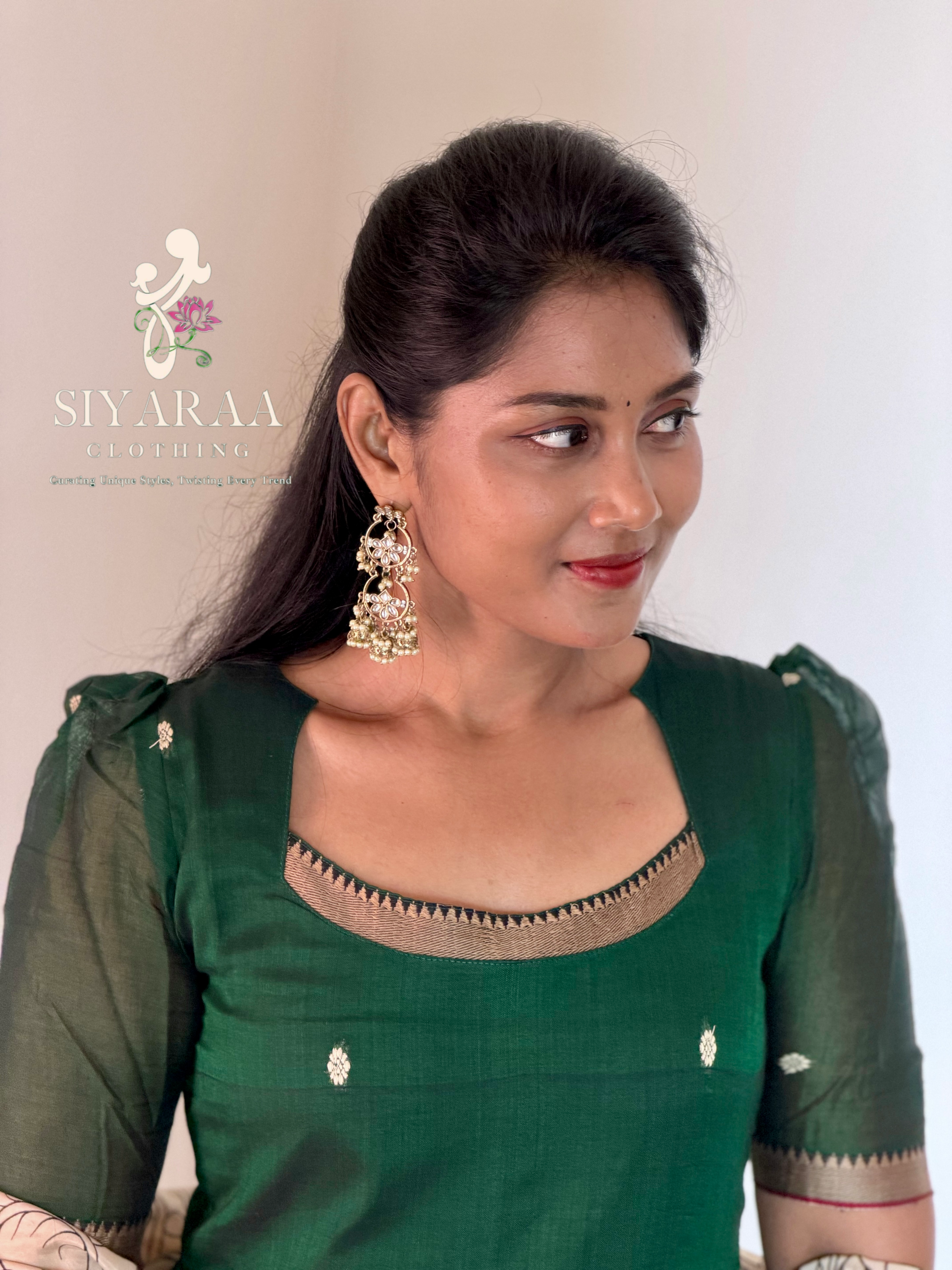 SIYA127 GREEN| Varnika Narayanpet Top with Kalamkari Dupatta (2-Piece)