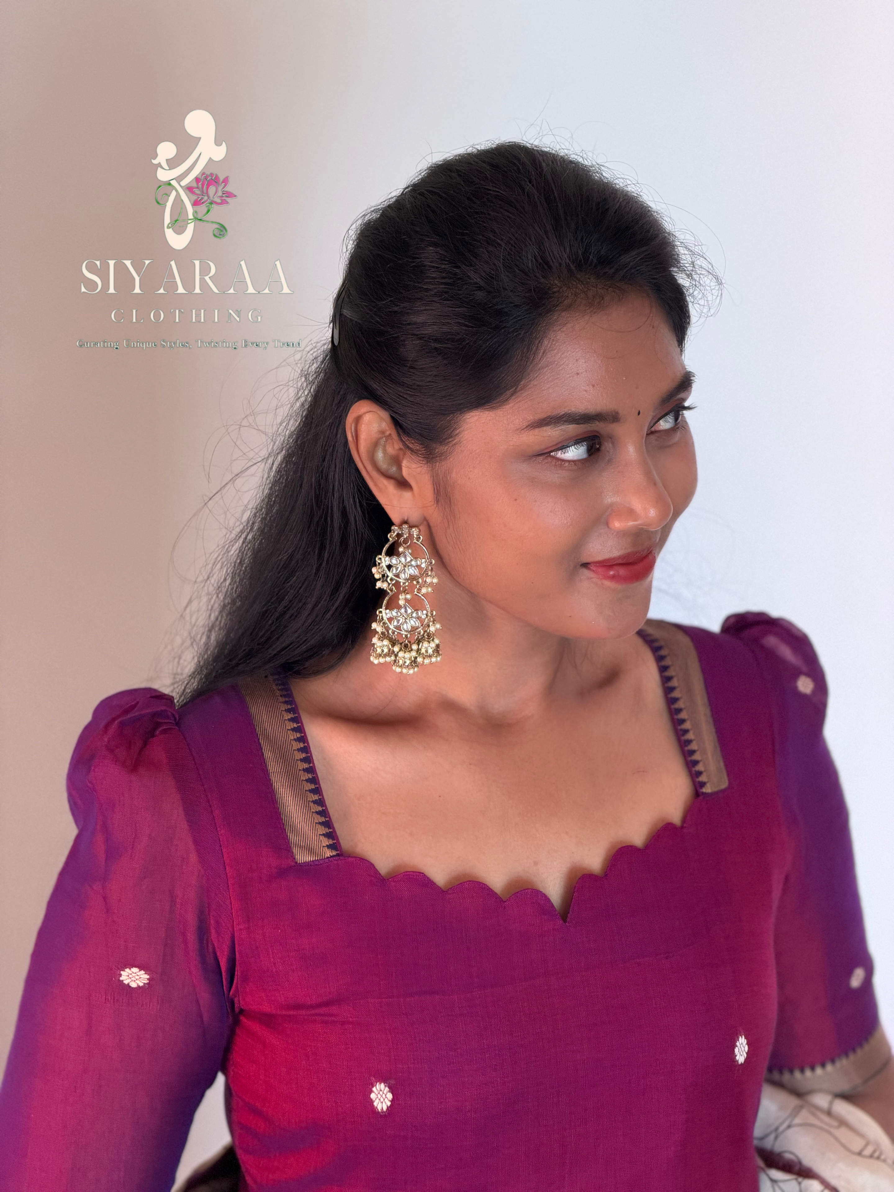 SIYA127 WINE| Varnika Narayanpet Top with Kalamkari Dupatta (2-Piece)