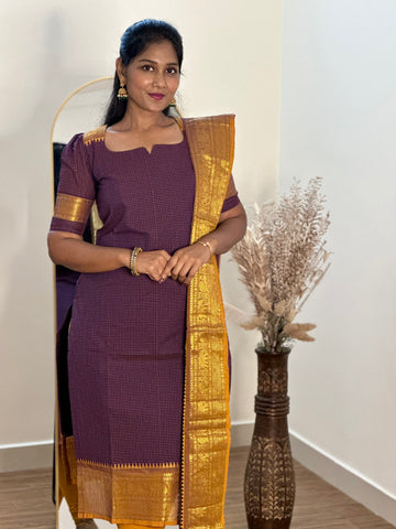 SIYA073 Purple | Vihana Chettinad Cotton Kurti with Dupatta (2-Piece)