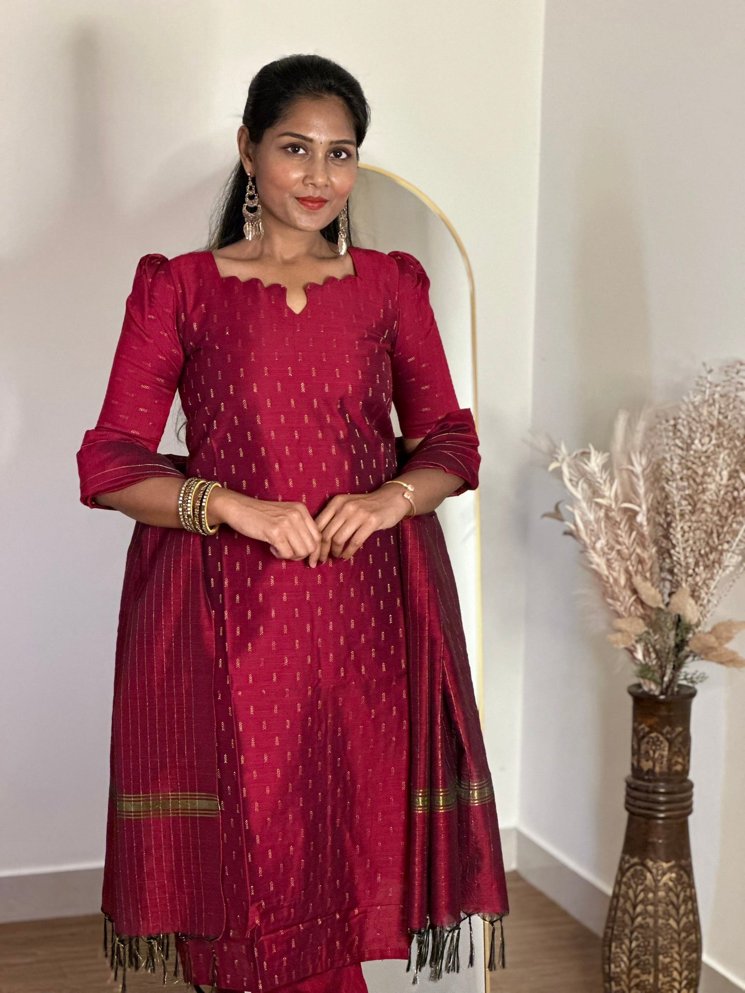 SIYA074 Red | Ruhaya Raw Silk Kurta Set (3-Piece)