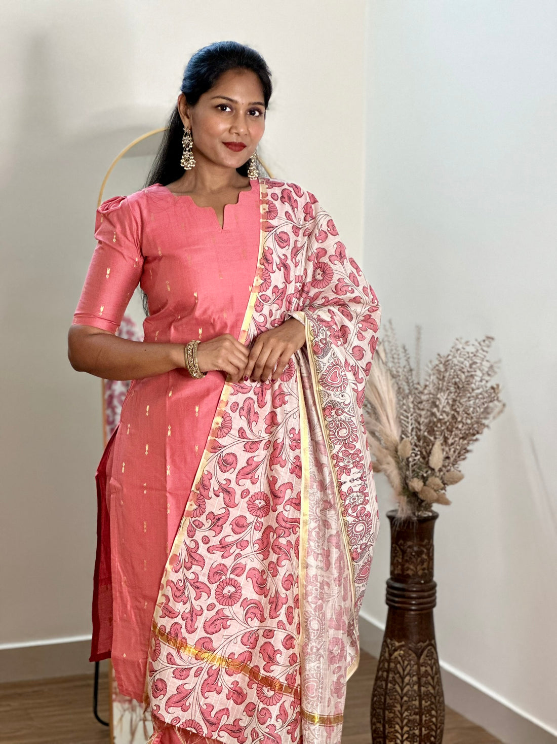 SIYA075 Peach | Aelira Butter Silk Kurta Set (3-Piece)